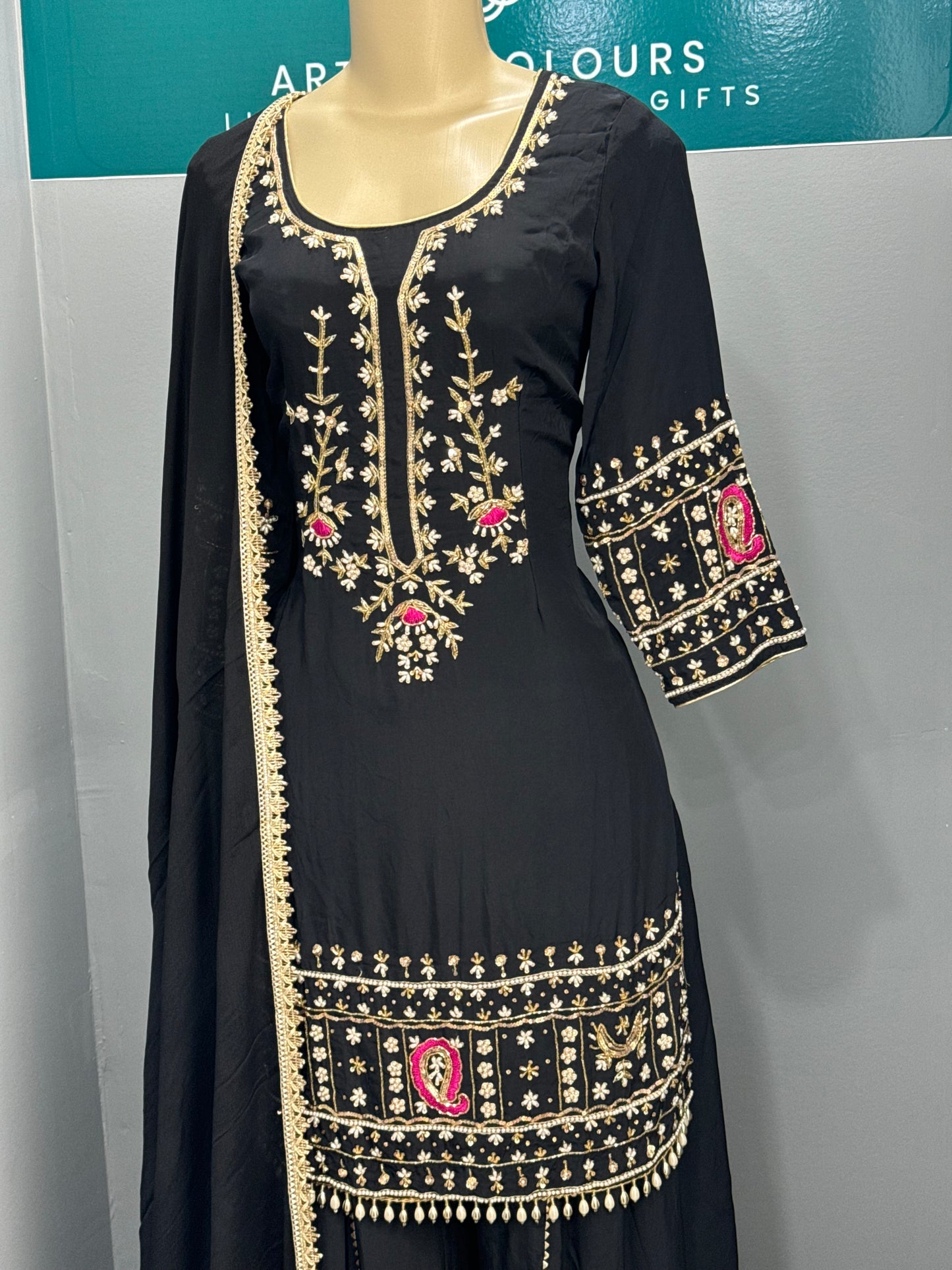 Handwork Sharara Suit- Black