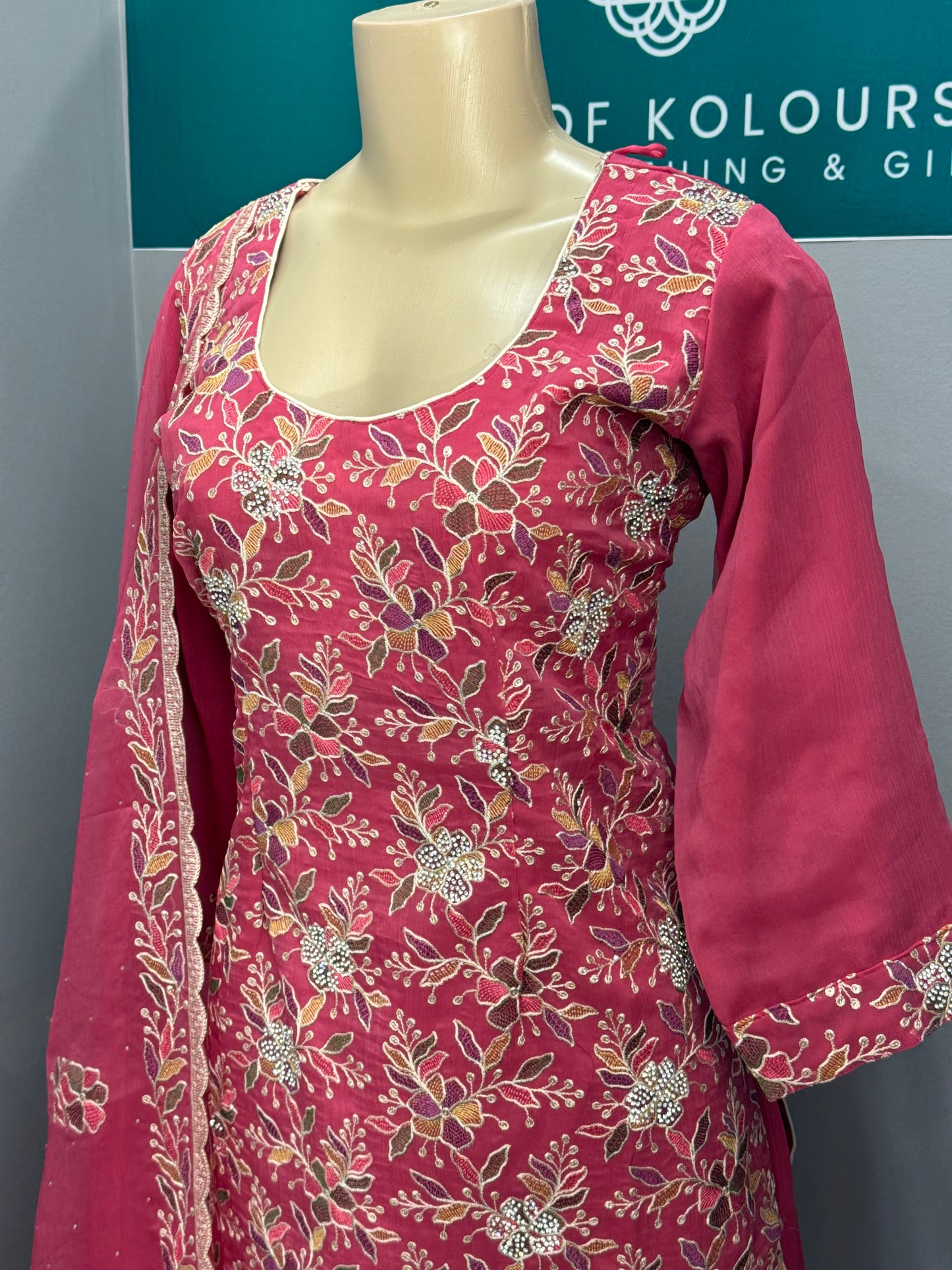 Red Embroidery Work Sharara Suit