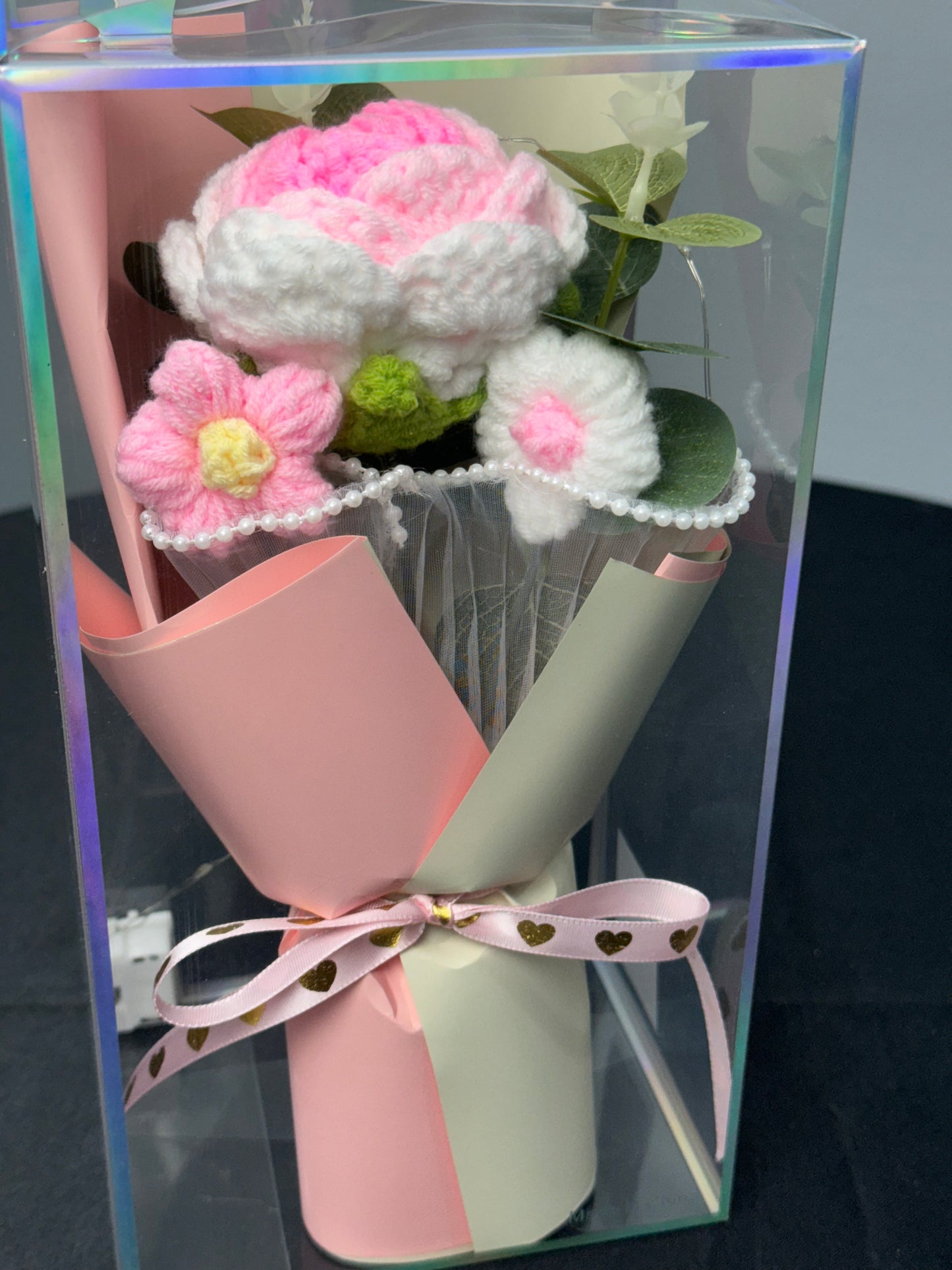 Crochet Roses Bouquets Wrapped Light Pink