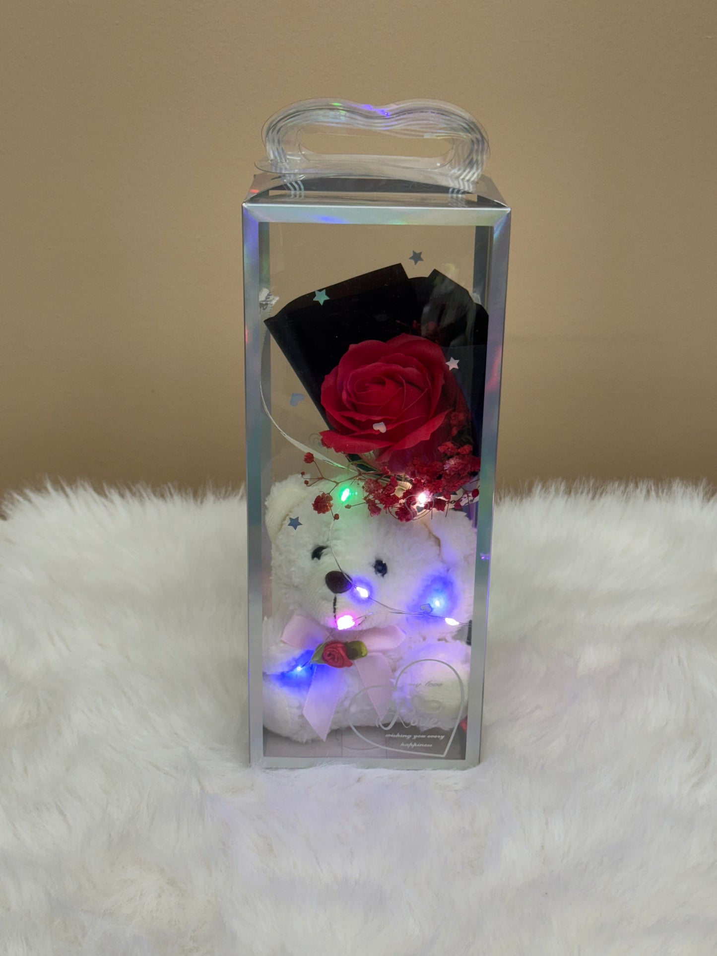 Flower Teddy Box- Brown with Purple