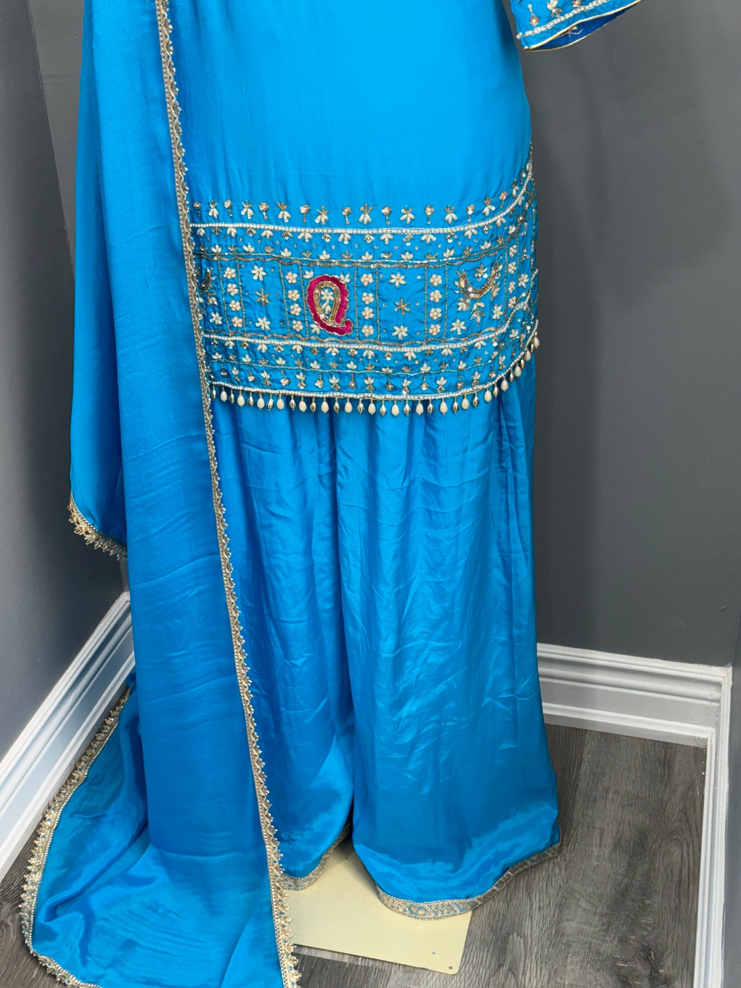 Handwork Sharara Suit- Ferozi