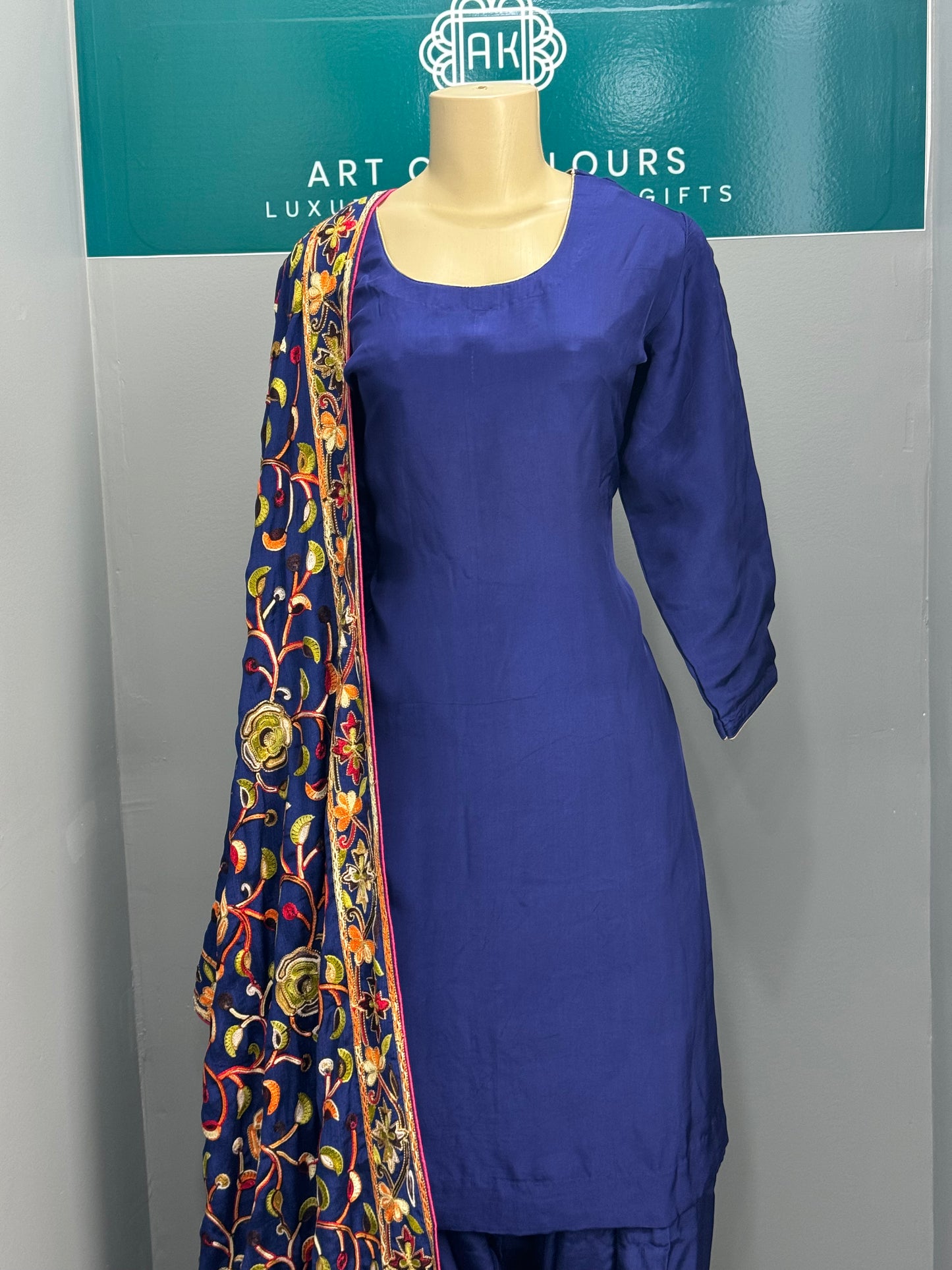 Plain Dark Blue Salwar Suit with Heavy Dupatta
