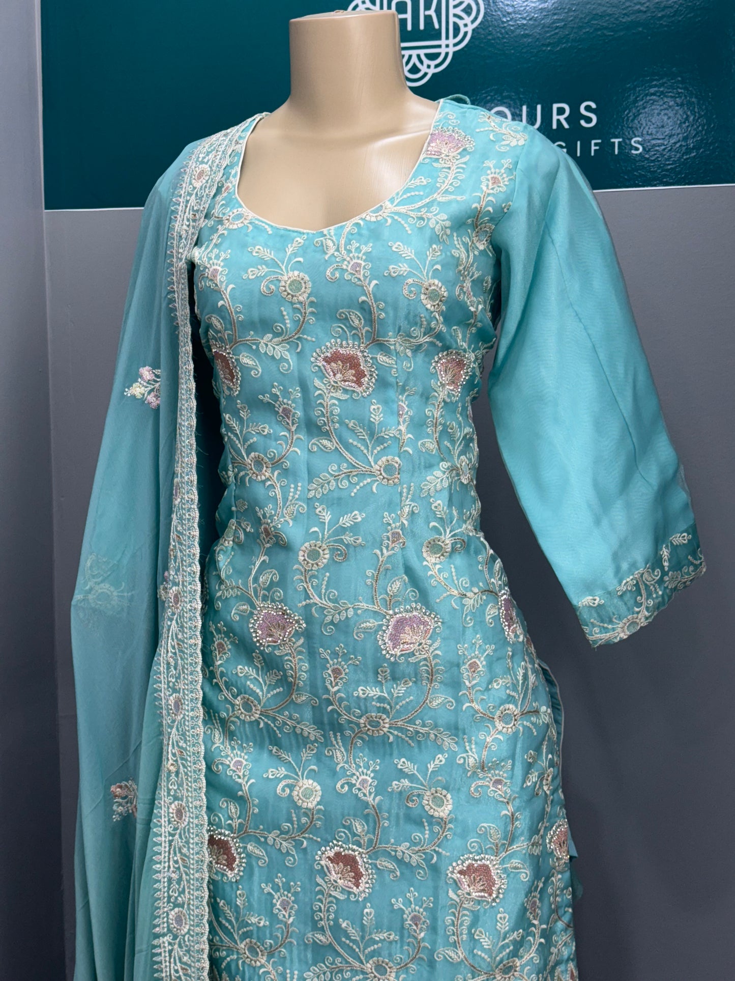Embroidery Sharara Suit- Blue