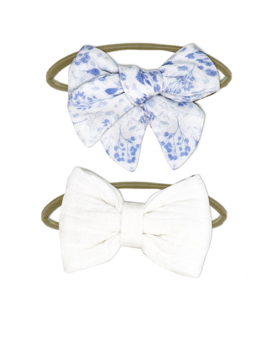 3 pc Bib and Headbands - Blue Floral