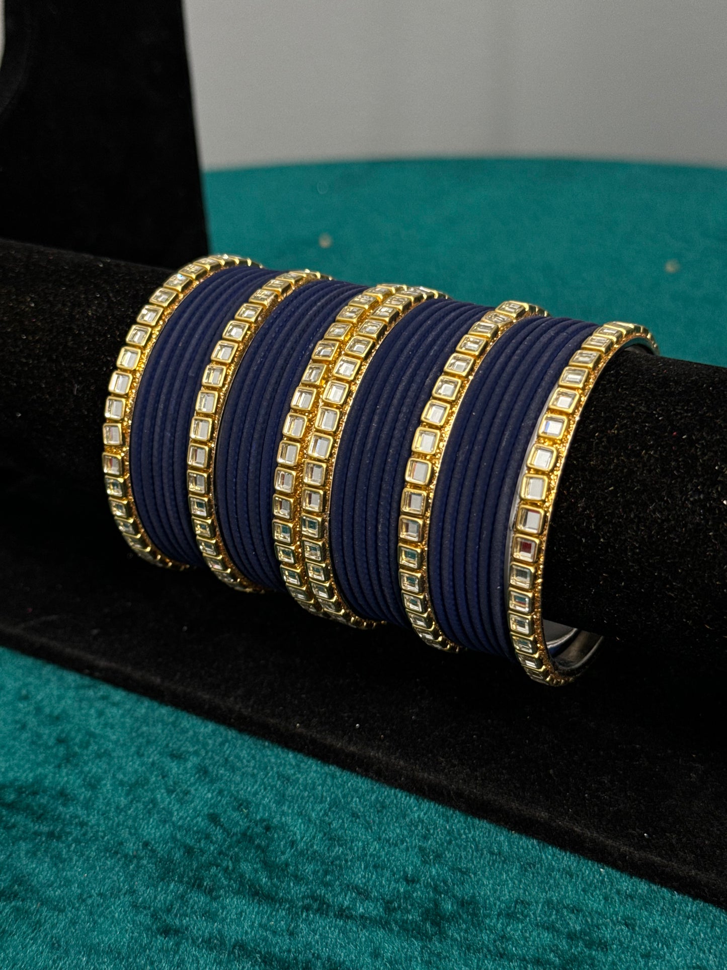 Navy Mirror Work Bangles