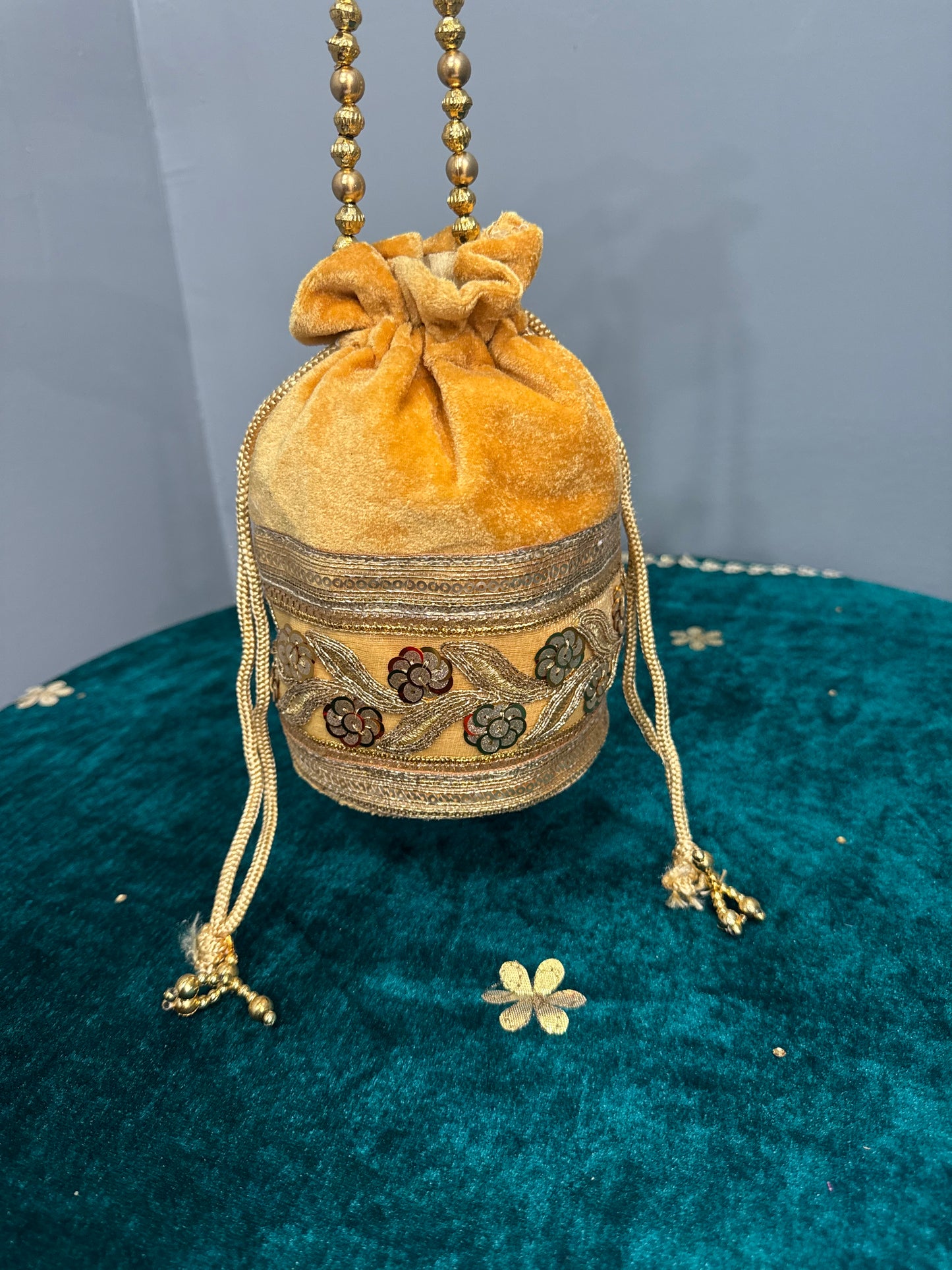 Yellow Velvet Potli Bag