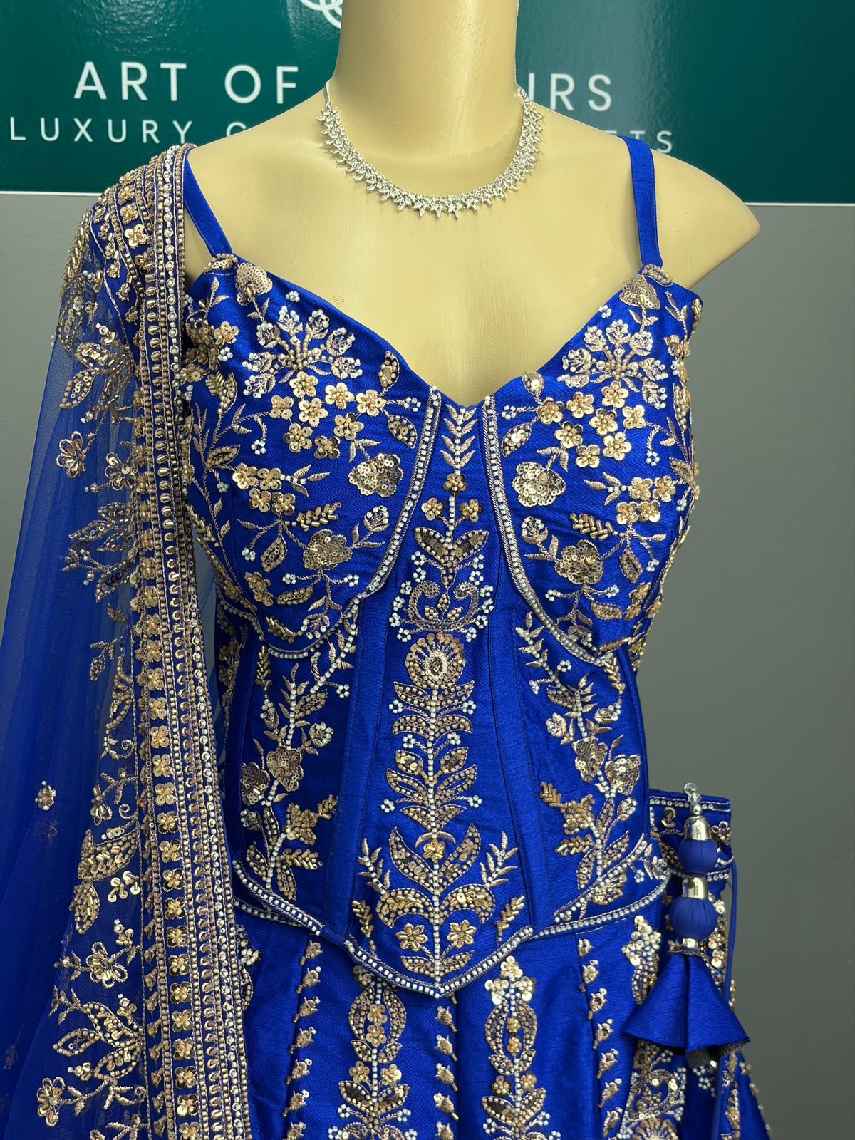 Heavy Beaded Royal Blue Corset Lehenga- AK6974-1726