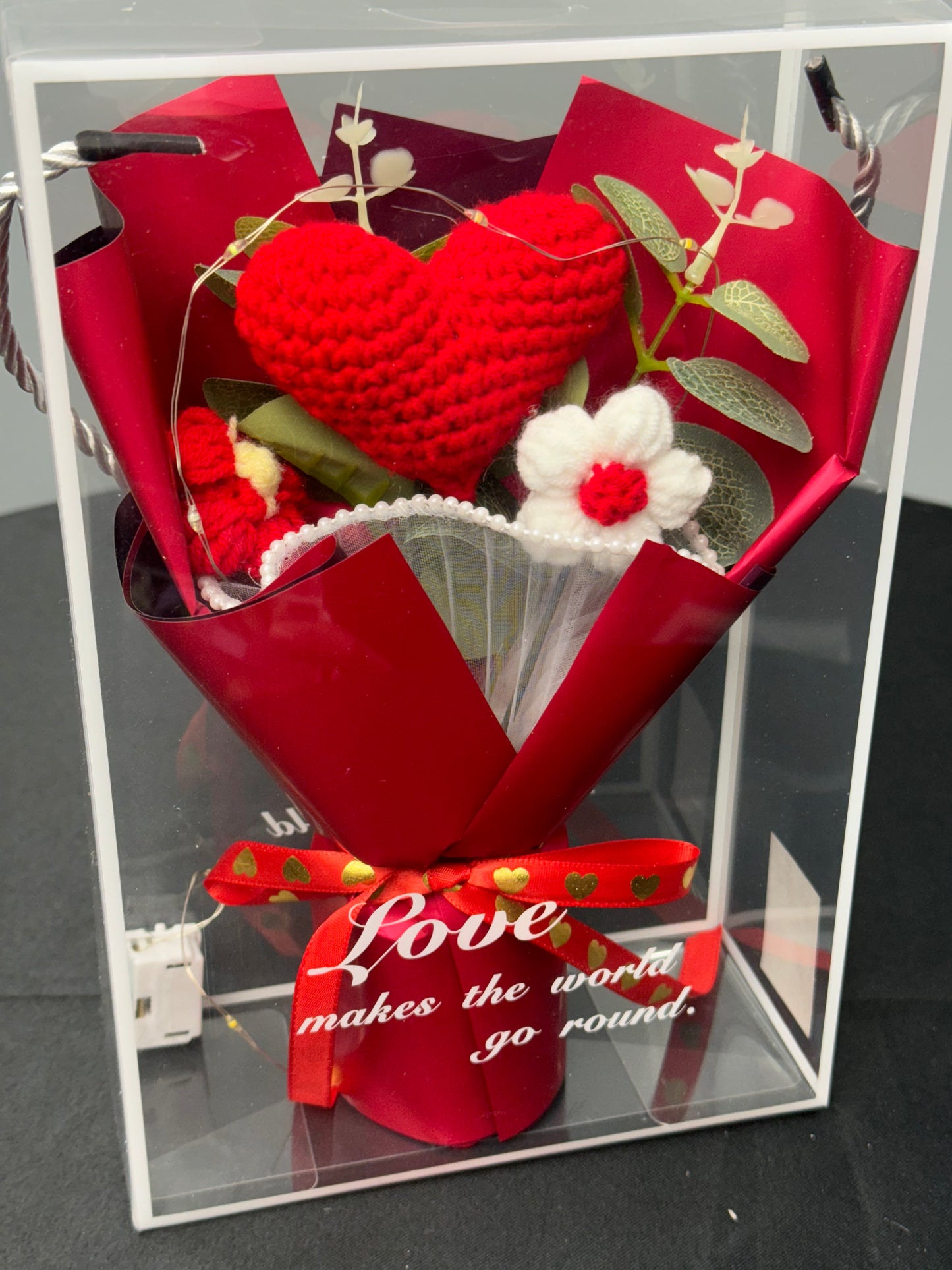 Heart Shaped Crochet Flower Bouquets Red