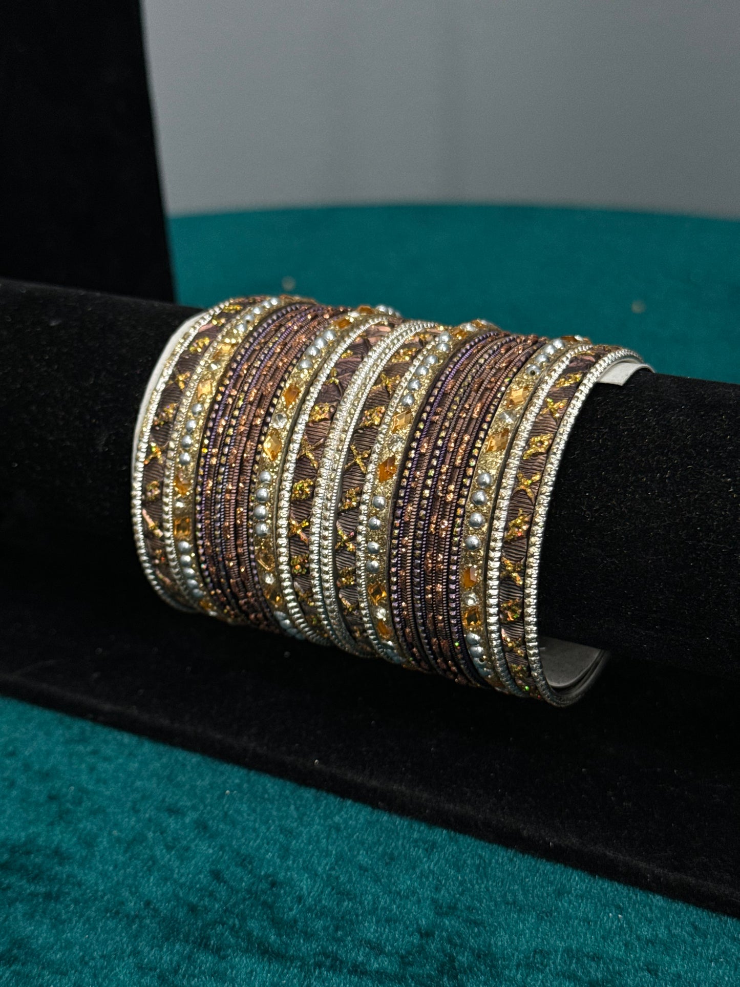 Dark Purple and Gold Silver Bangle Set