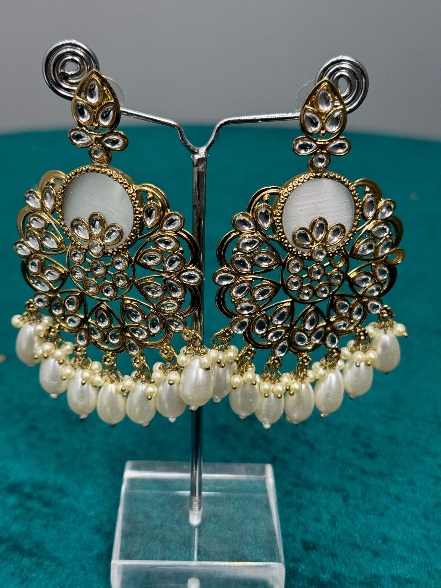 Ethereal Kundan Pearl Crescent Drops