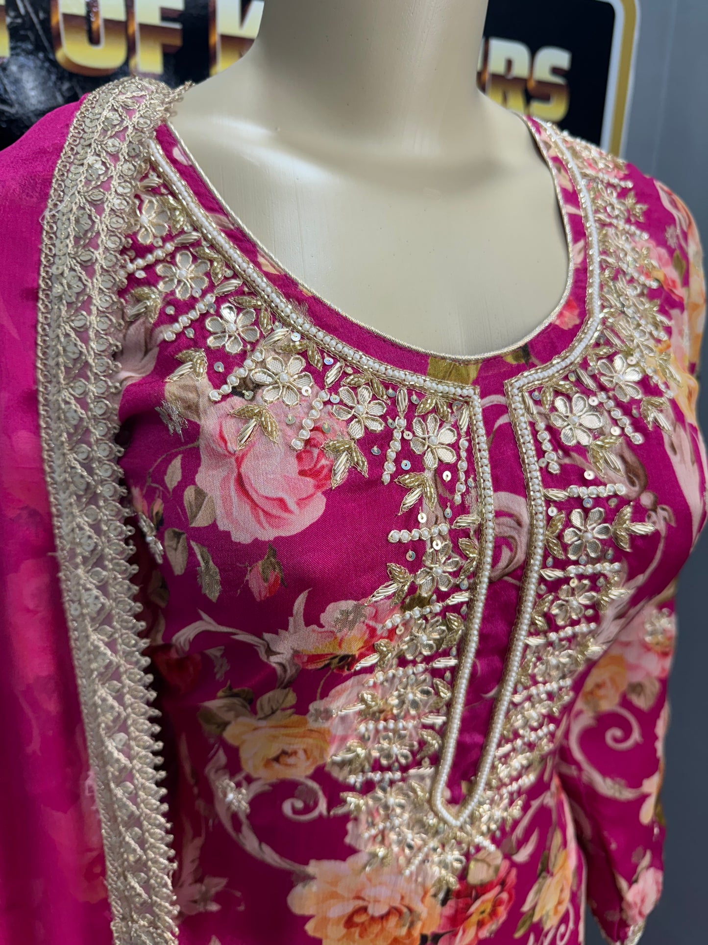 Nimrat Printed Handwork Salwar Suit Hot Pink