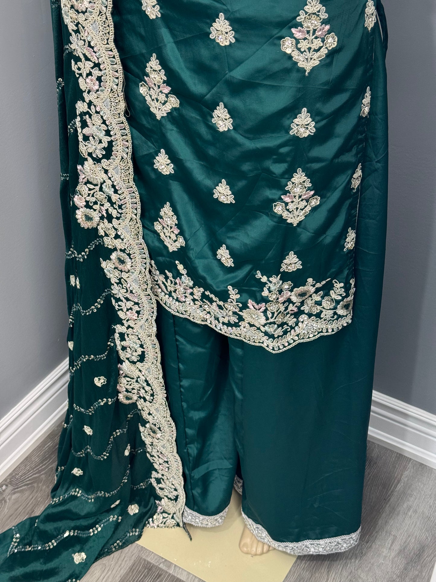 Green Farkabadi Sharara Suit