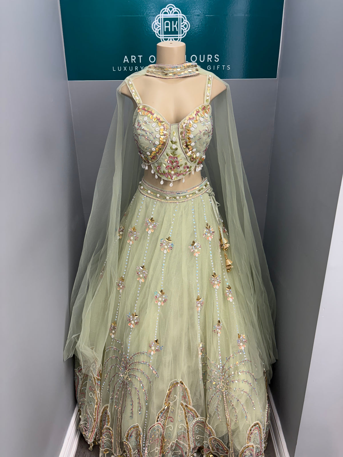 Embellished Light Green Lehenga-AK3941-0726
