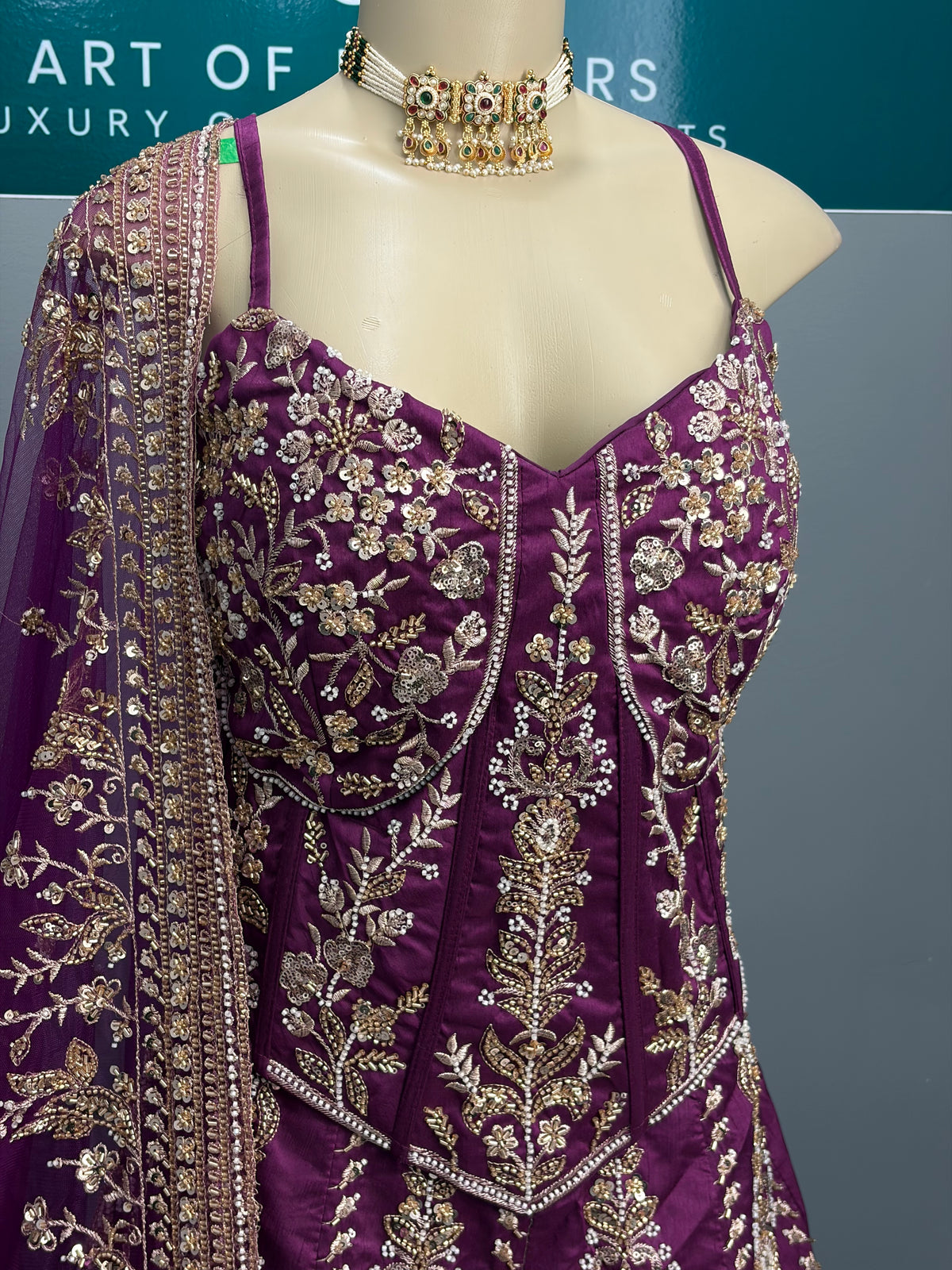 Heavy Beaded Wine Corset Lehenga- AK6974-1726