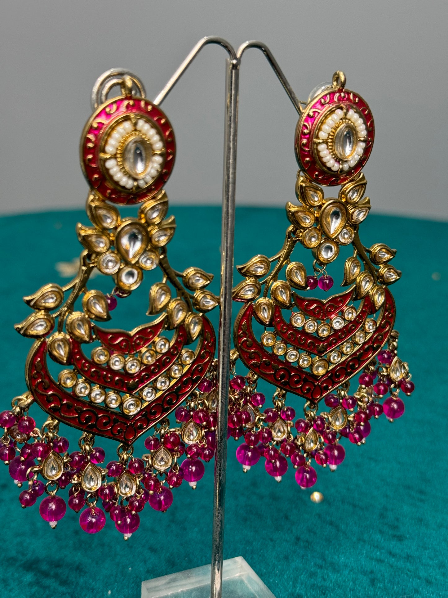 Ruby Enamel Kundan Chandbalis
