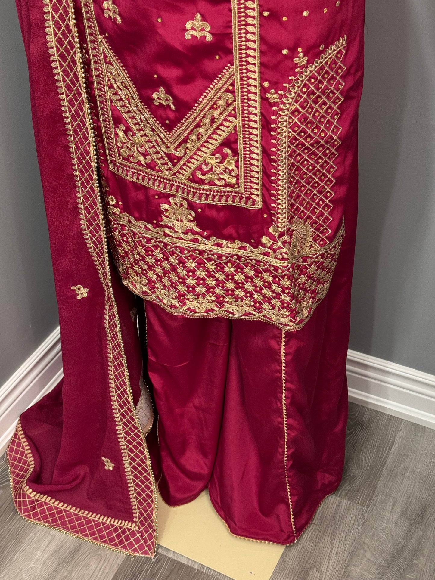 Handwork Maroon Sharara Suit