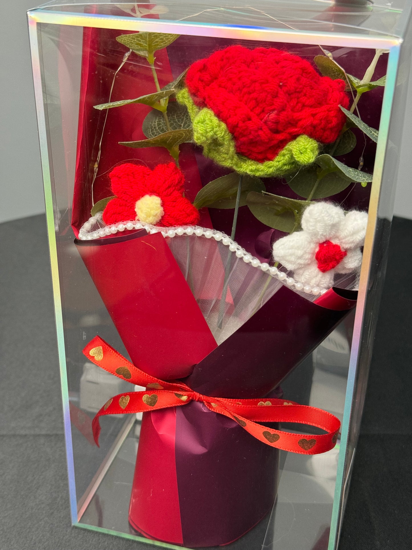 Crochet Roses Bouquets Wrapped Red