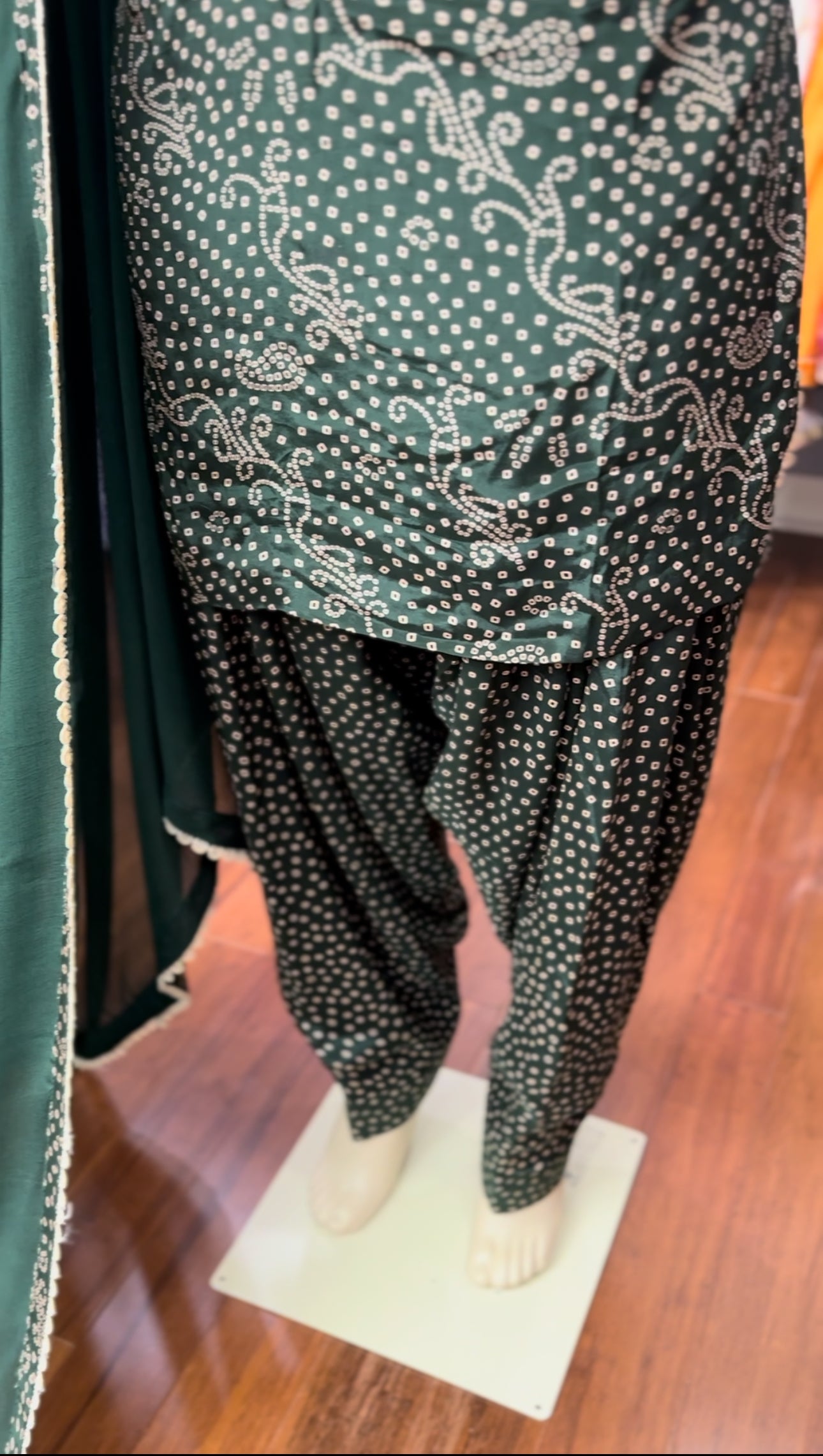 Bandhani Print Salwar Suit Bottle Green