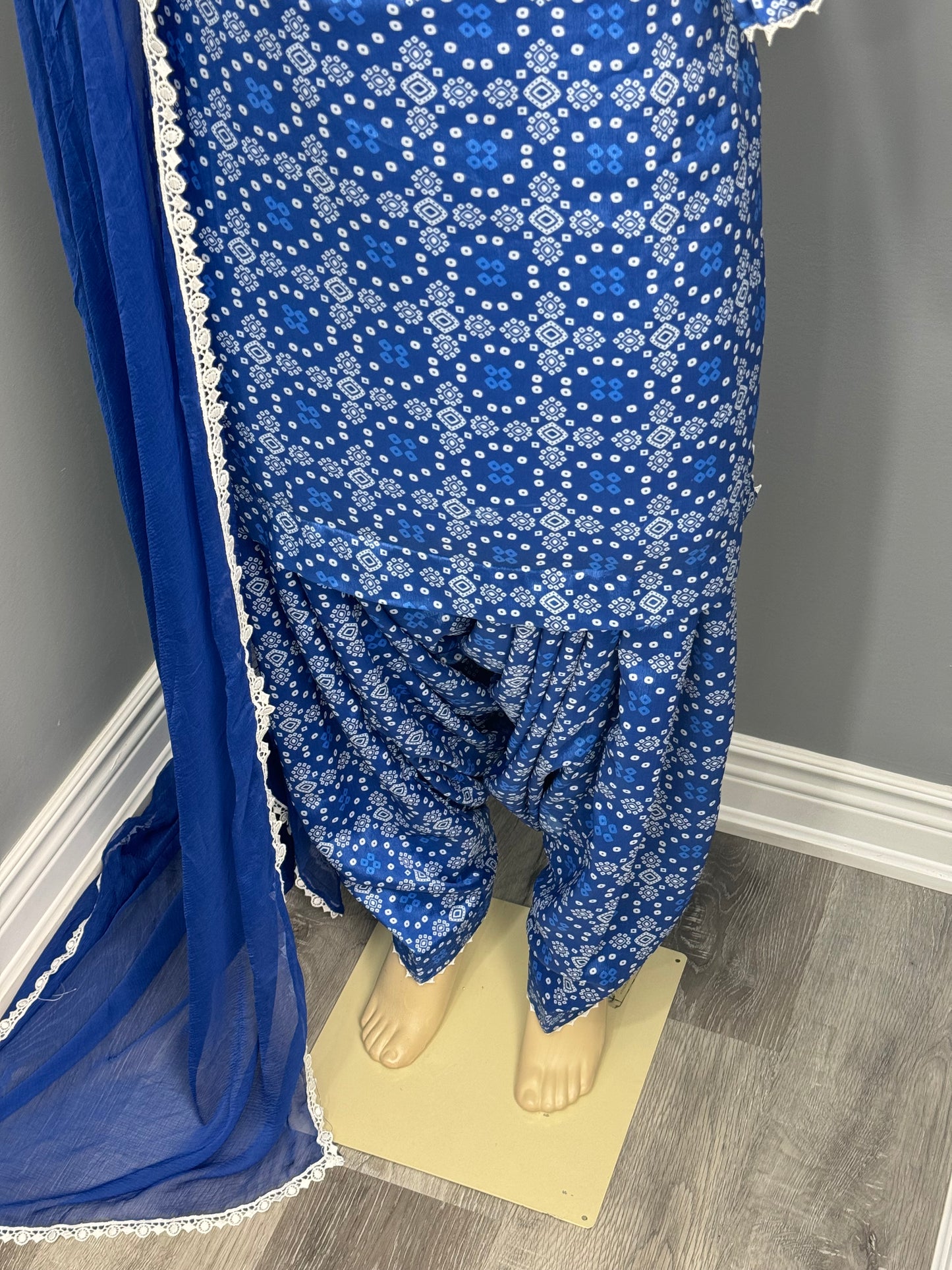 Printed Chinon Salwar Suit- Royal Blue