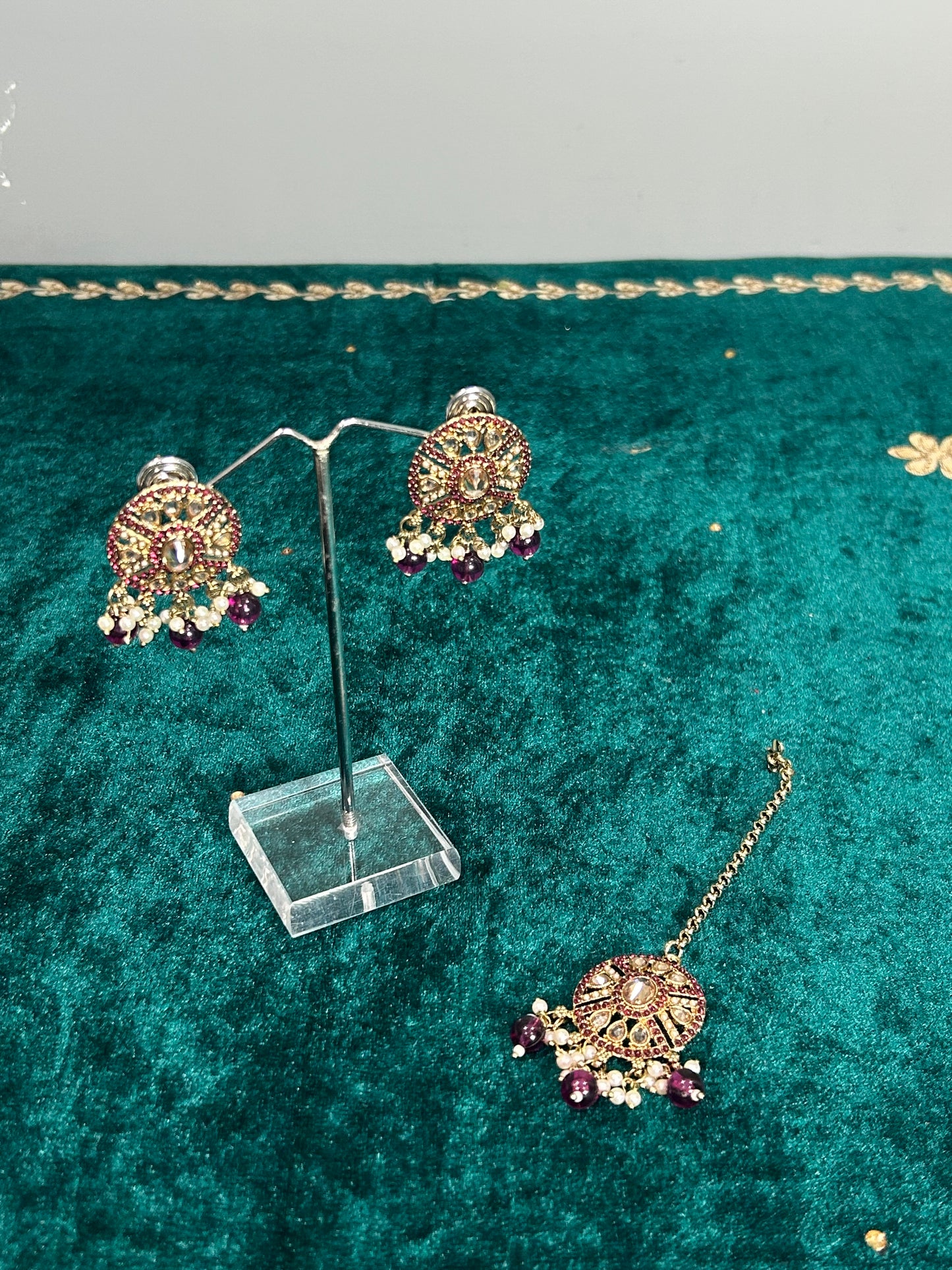 Purple Polki Necklace Set