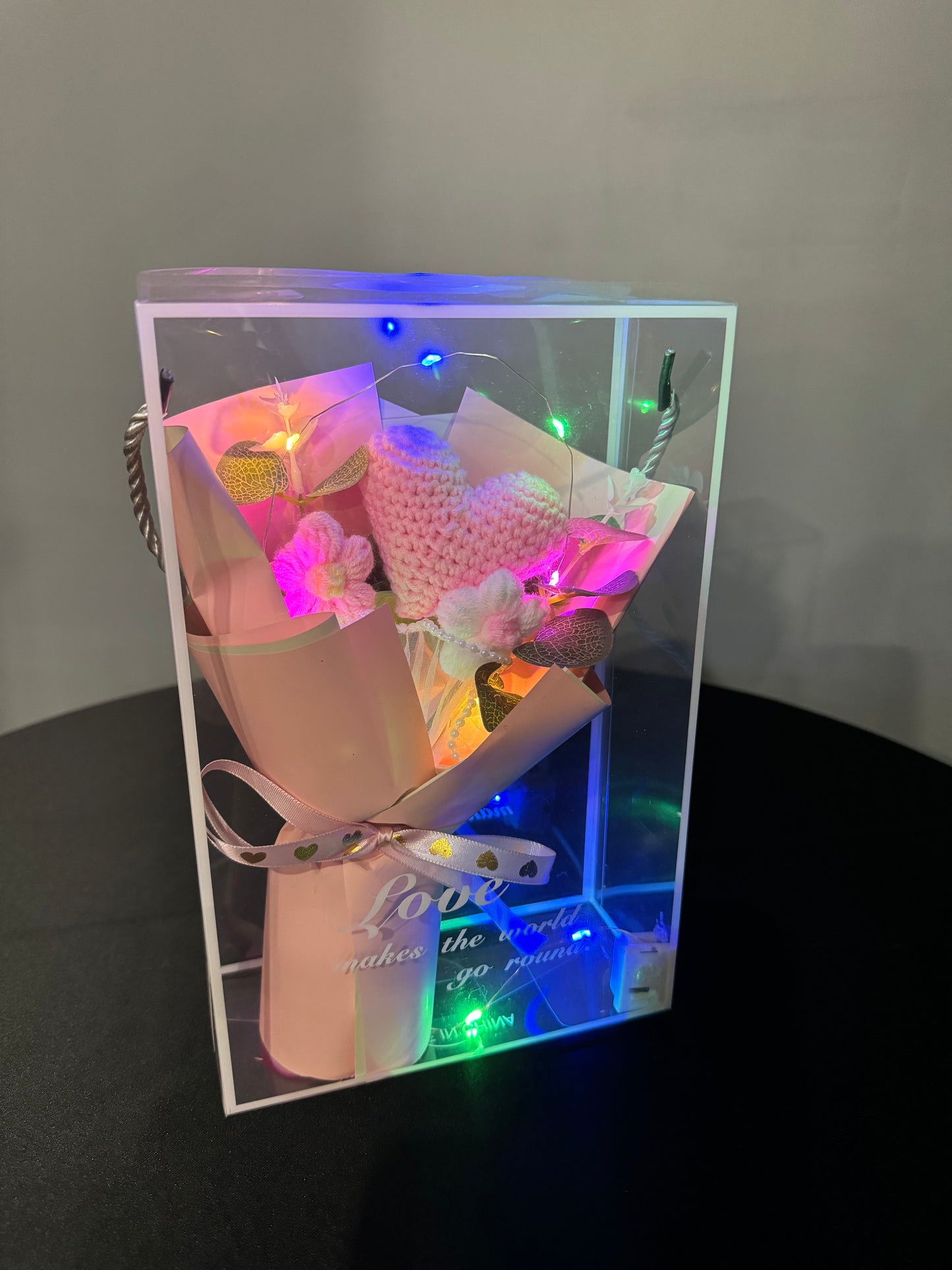 Heart Shaped Crochet Flower Bouquets Light Pink