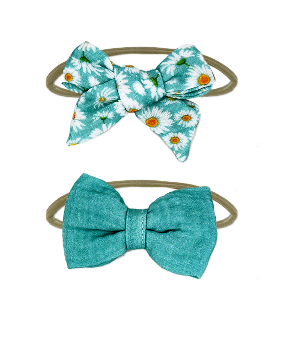 3 pc Bib and Headbands - Teal Daisies