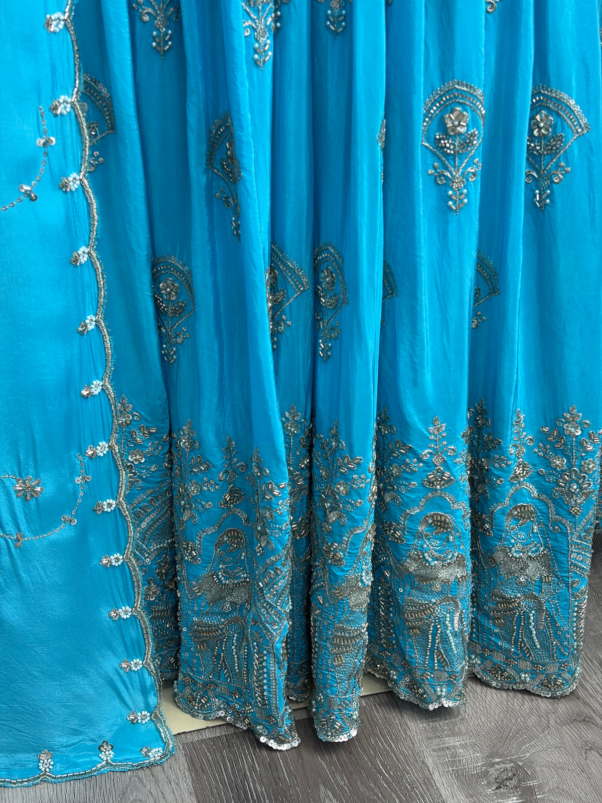 Blue Maharani Beaded Short Kurti Lehenga- AK00765S