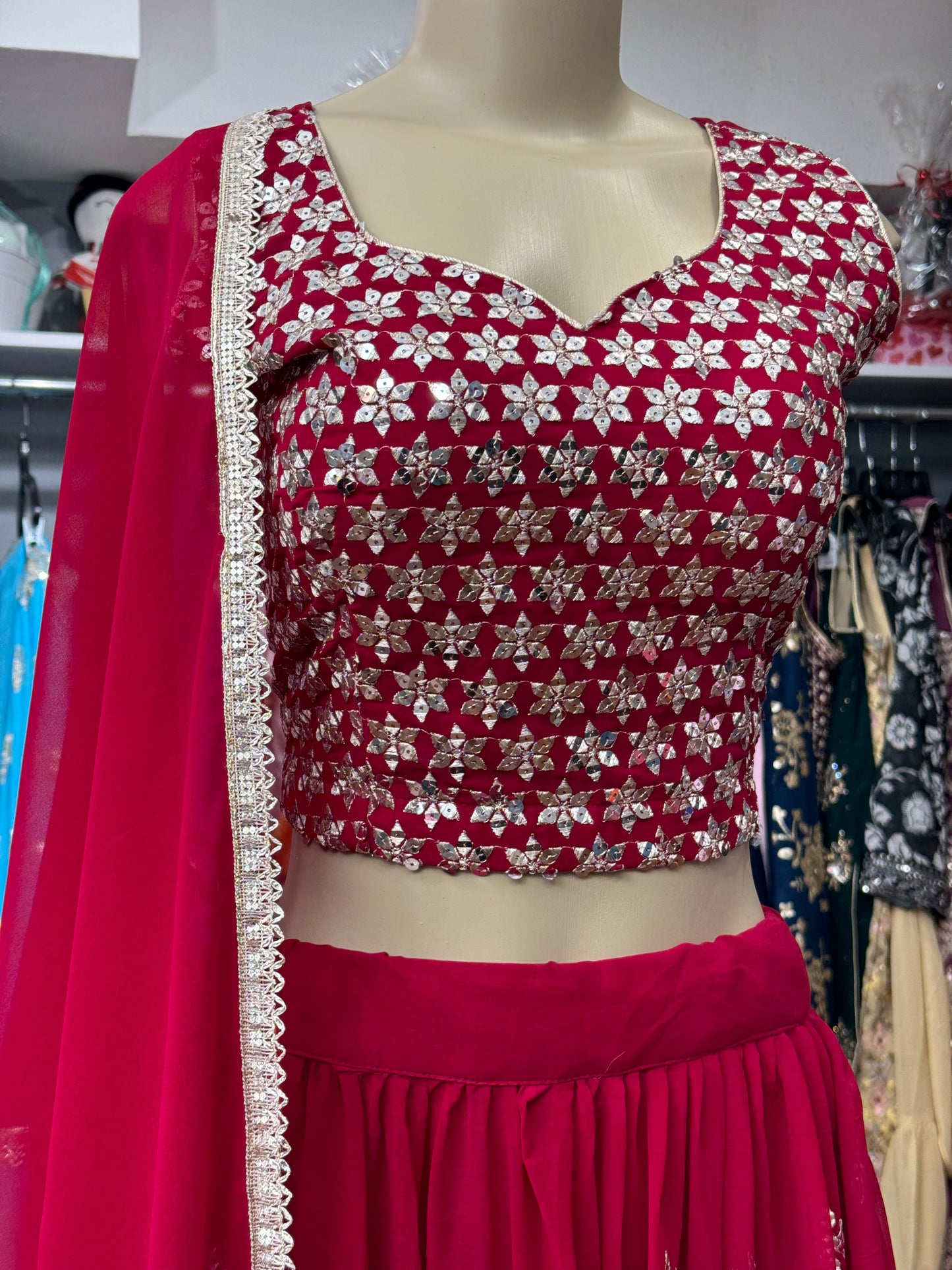 Red Sequence Work Lehenga