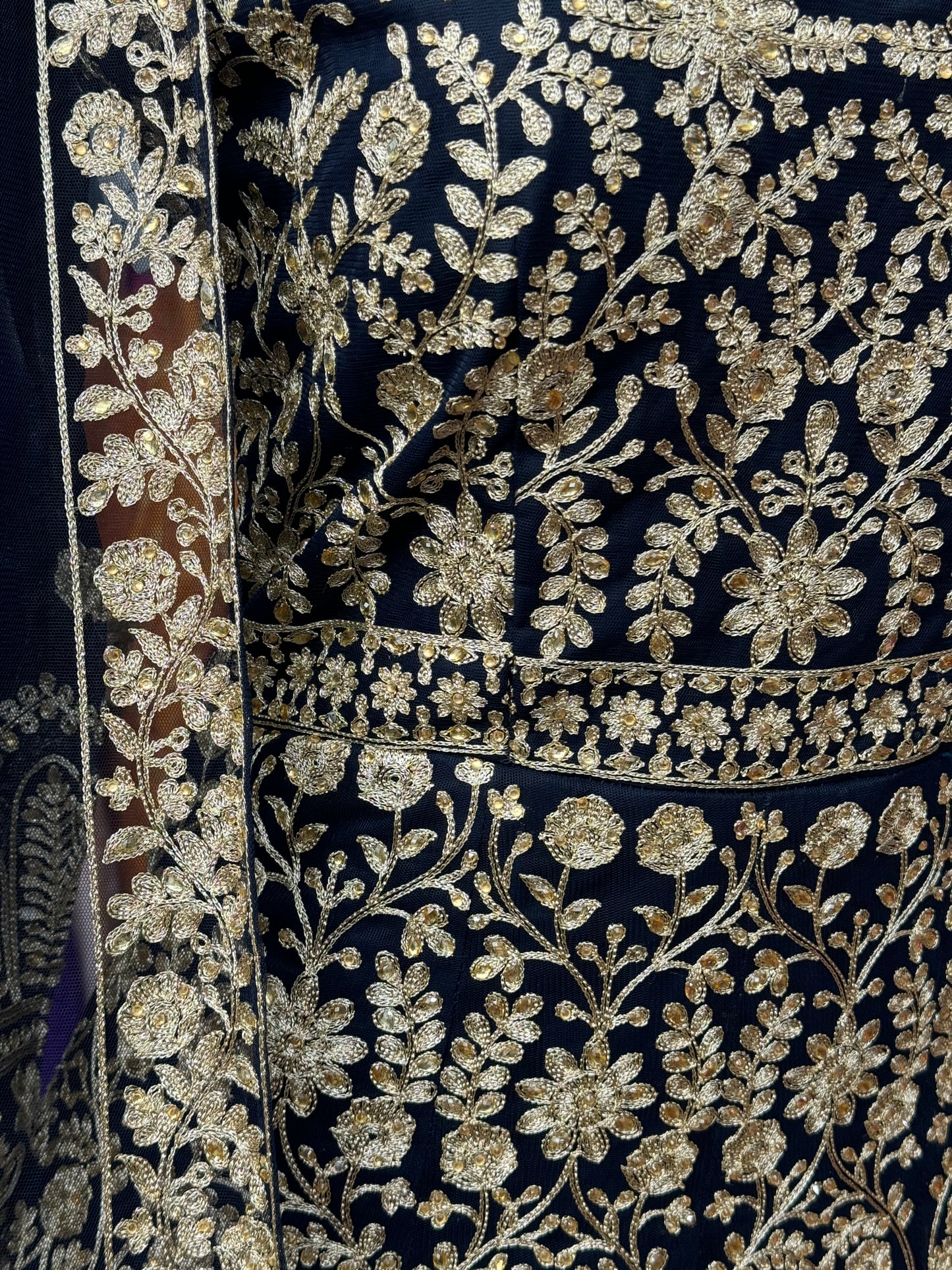 Gold Thread Work Navy Long Dress