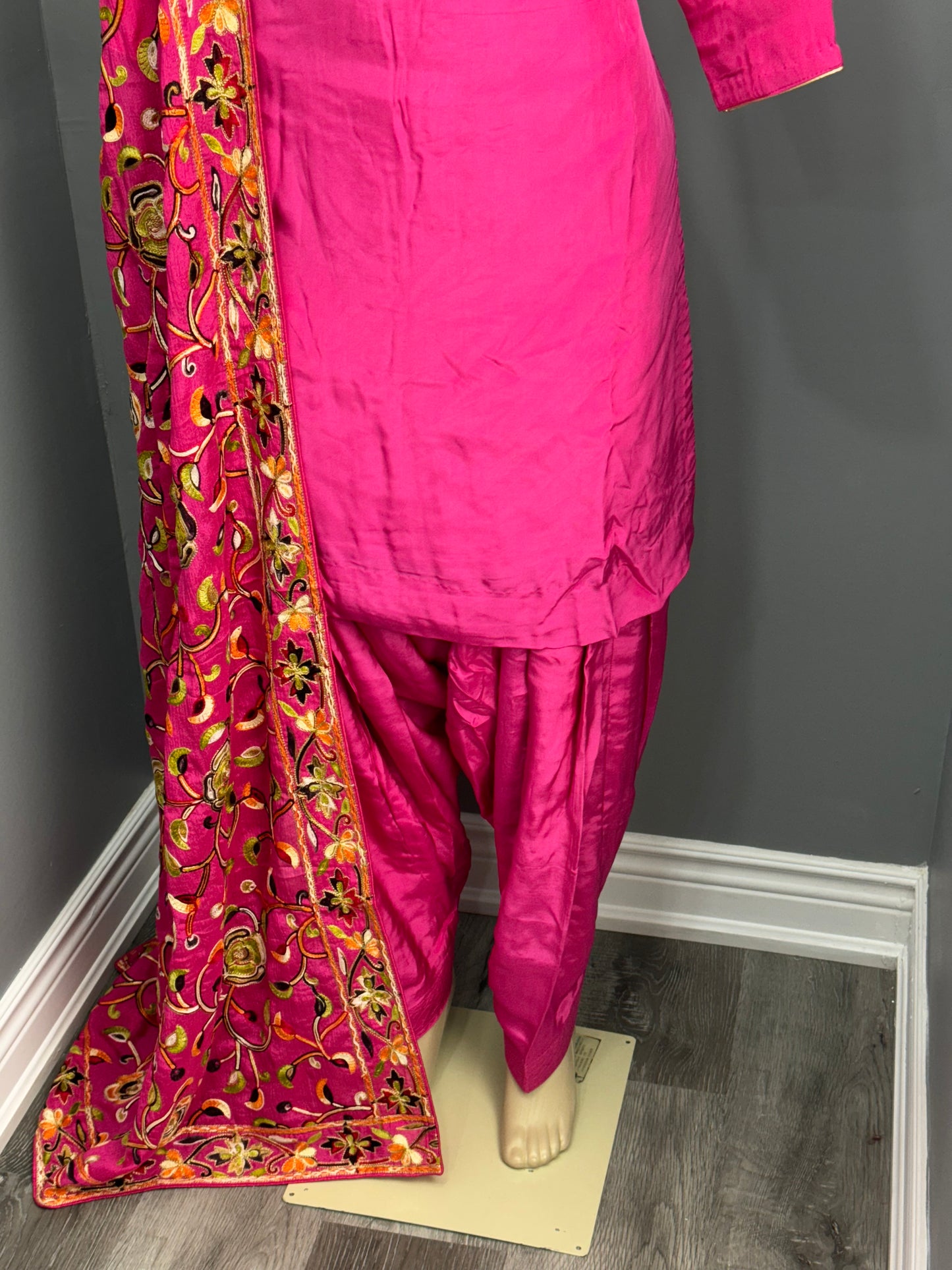 Plain Hot Pink Salwar Suit with Heavy Dupatta
