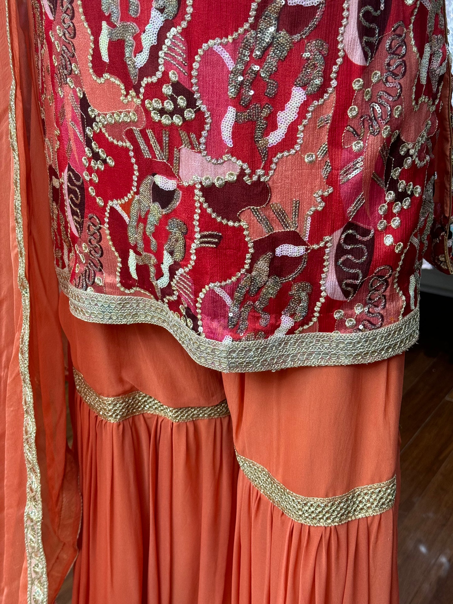 Sequence Work Multi Orange Gharara Suit
