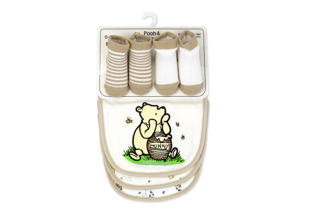 5pc Bib + Sock Organic Pooh and Friend Set