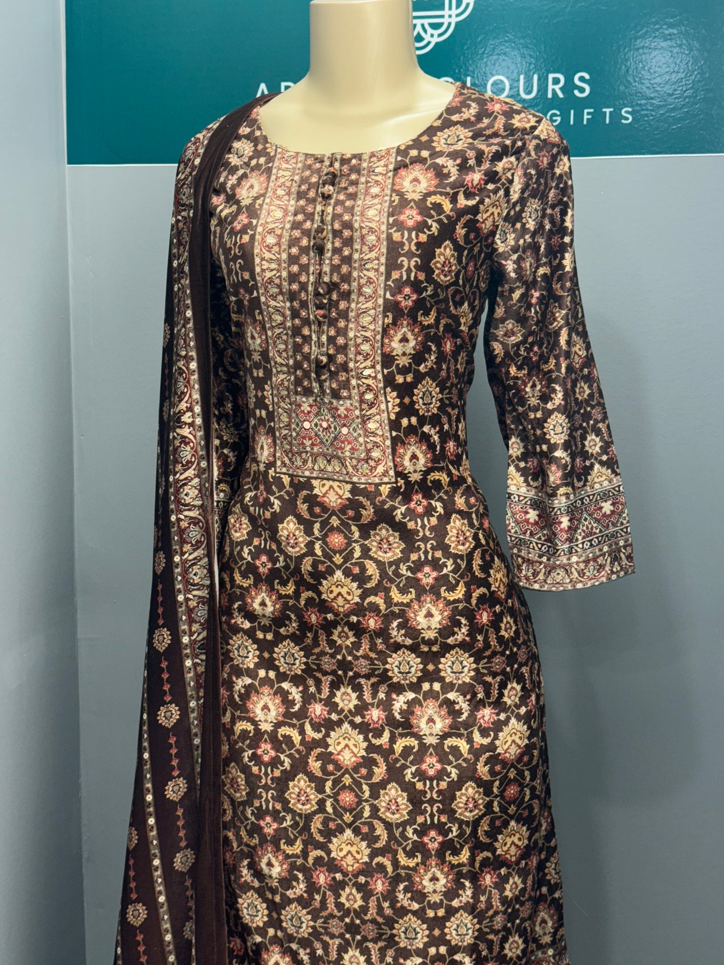 Printed Velvet Readymade Plazo Suit- AK7475-07