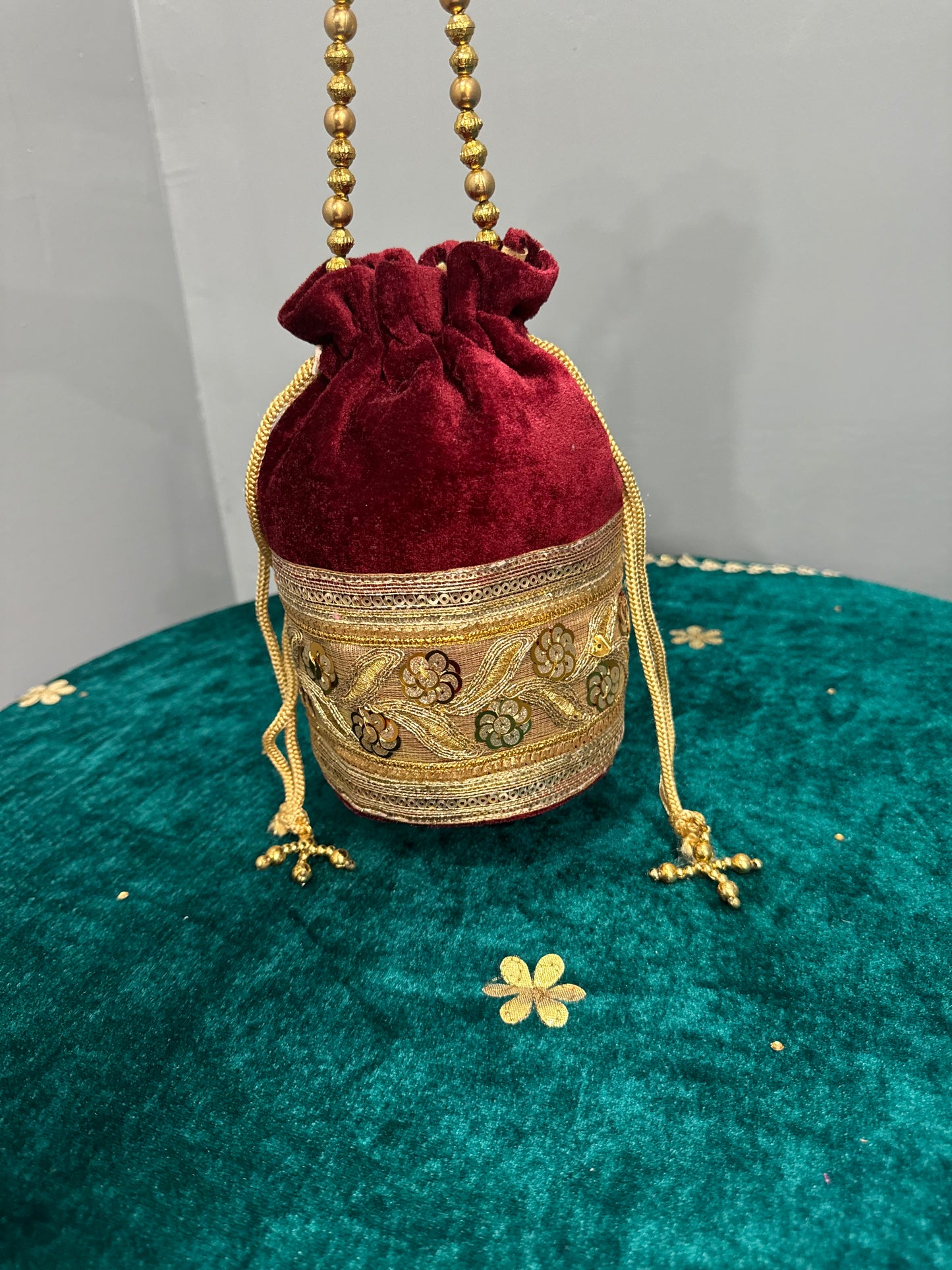 Mehroon Velvet Potli Bag