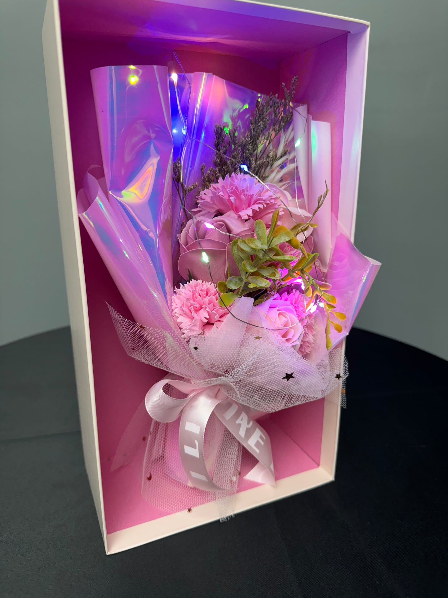 Pink Faux Flower Bouquets in Gift Box
