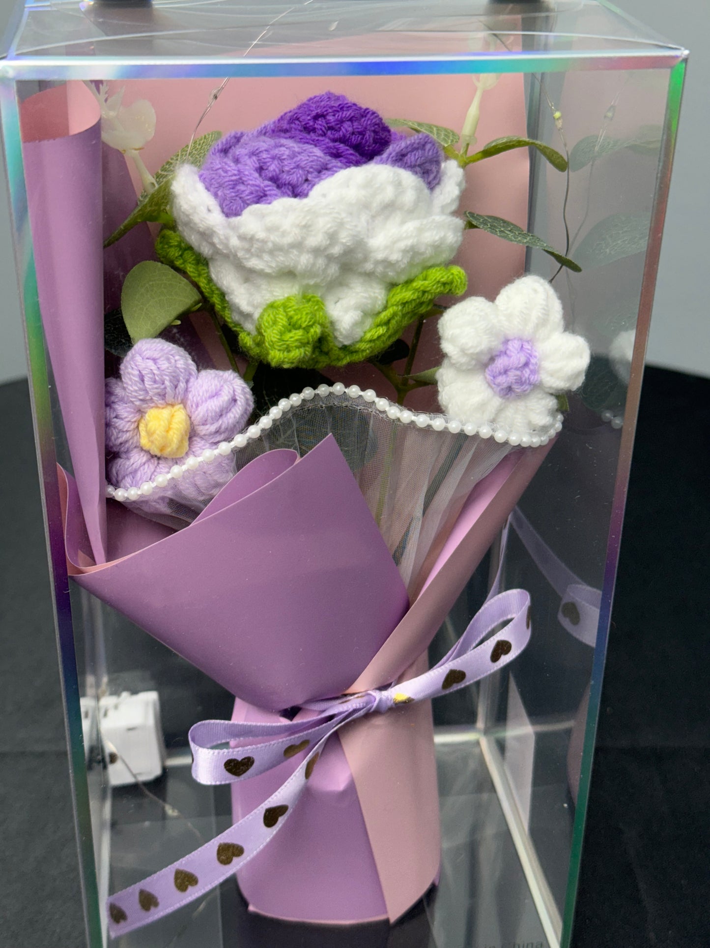 Crochet Roses Bouquets Wrapped Purple