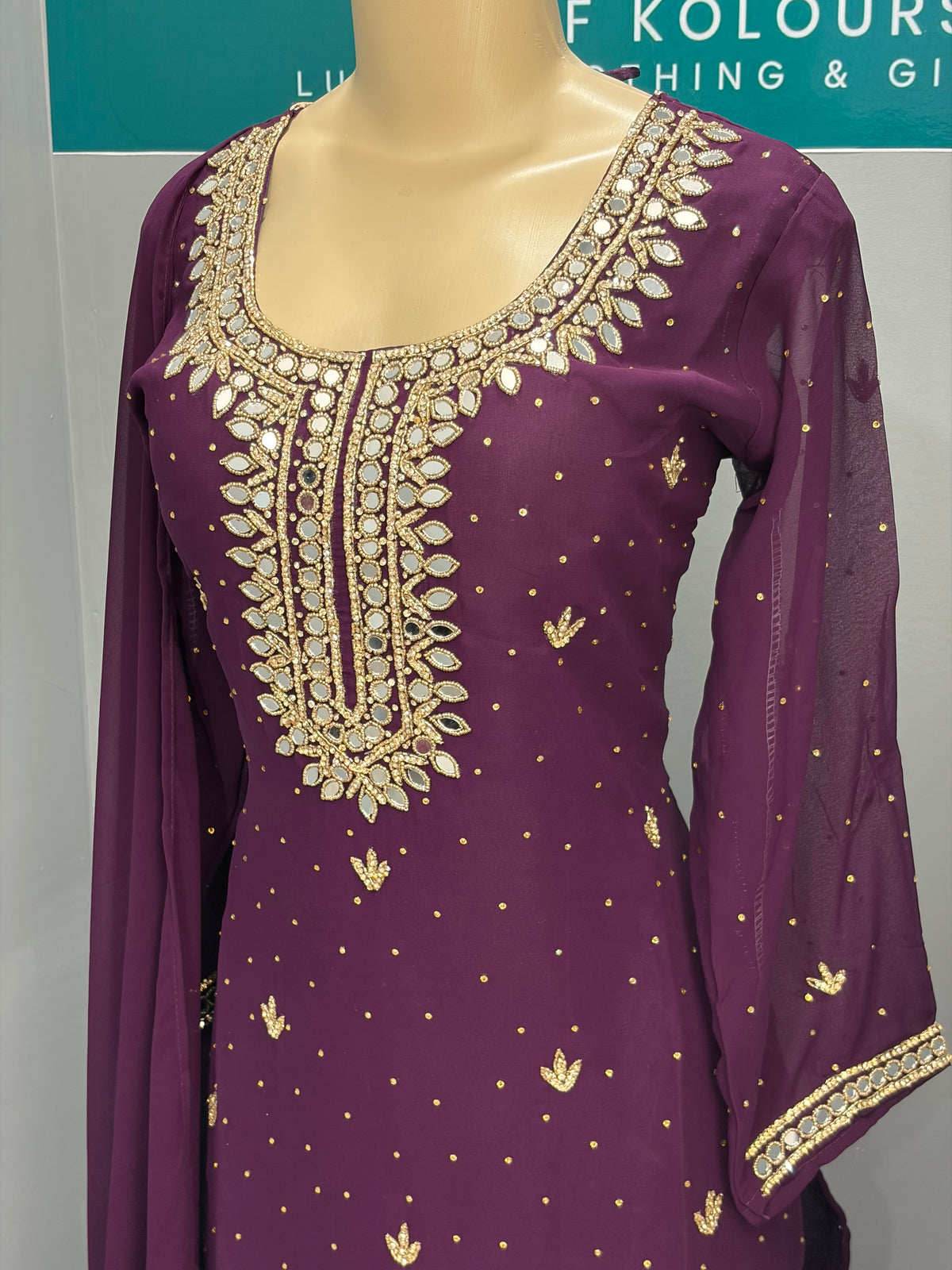 Wine Mirror Work Farshi Salwar Suit AK7576-1226