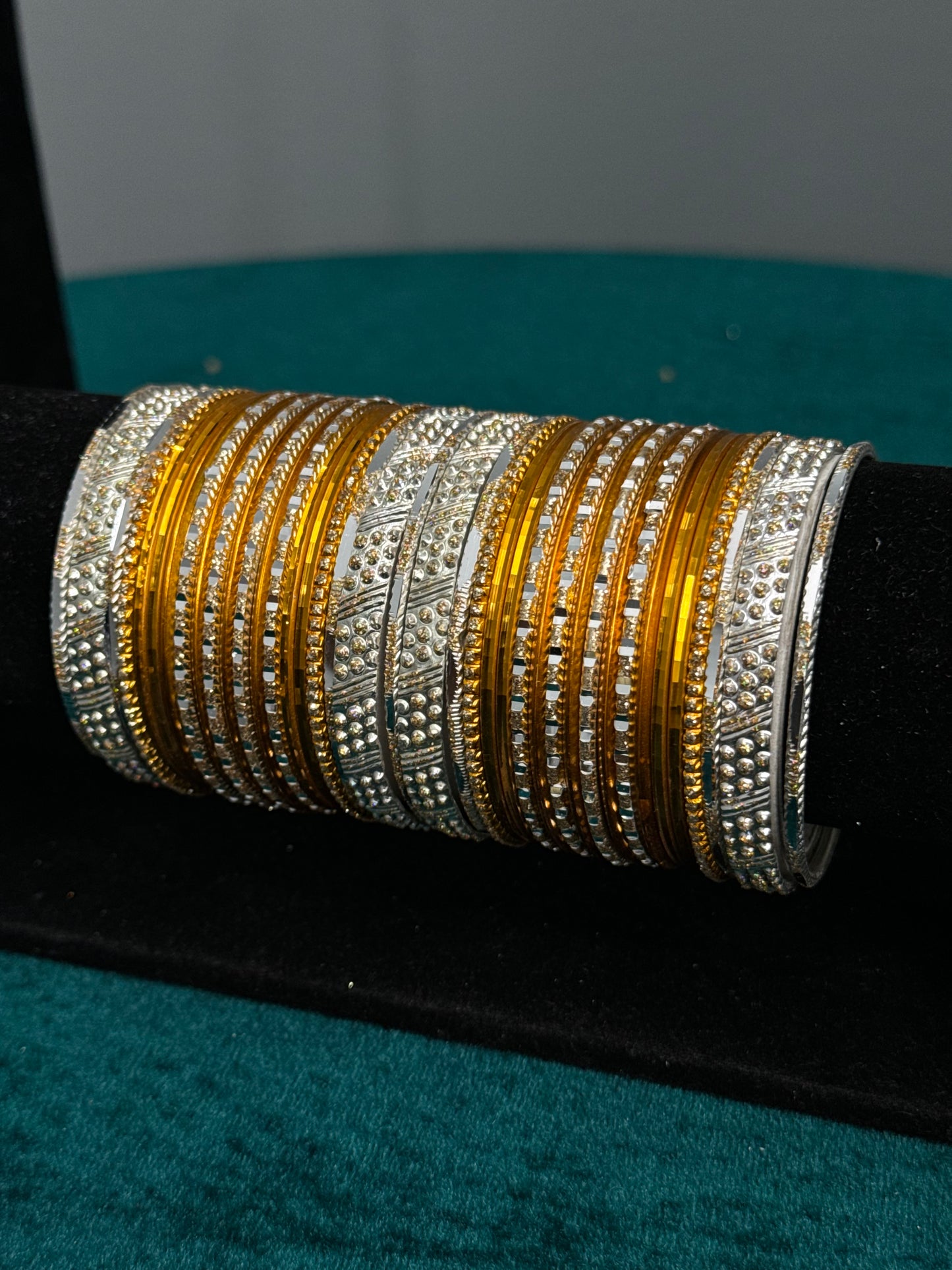 Orange and Silver Work Bangle Set