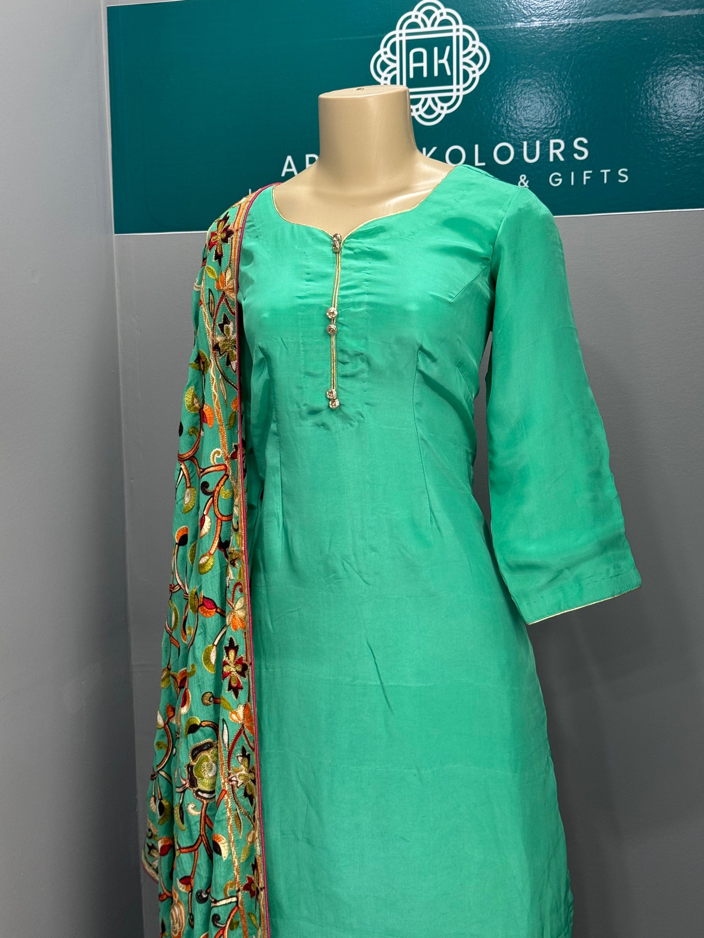 Plain Teal Salwar Suit with Heavy Dupatta