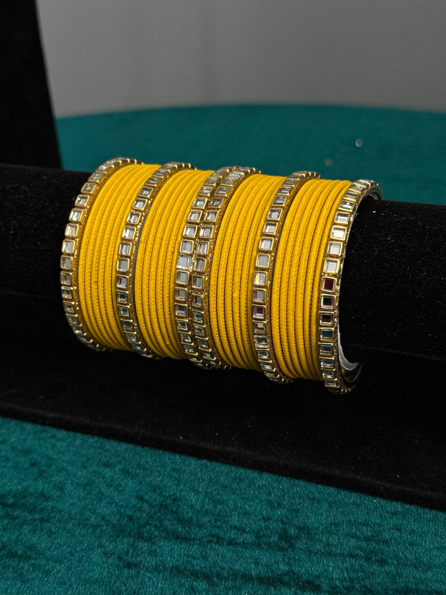 Yellow Mirror Work Bangles