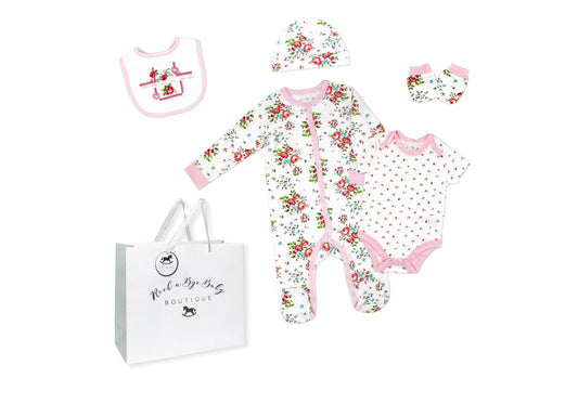 Girls 5 Piece Mesh Bag Set: Cream Floral