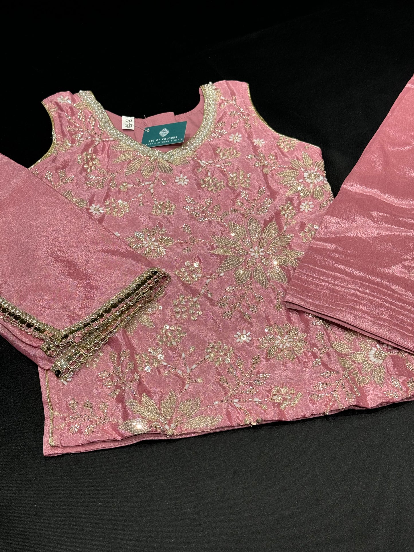 Bella Kids Beadwork Salwar Suit- Light Pink