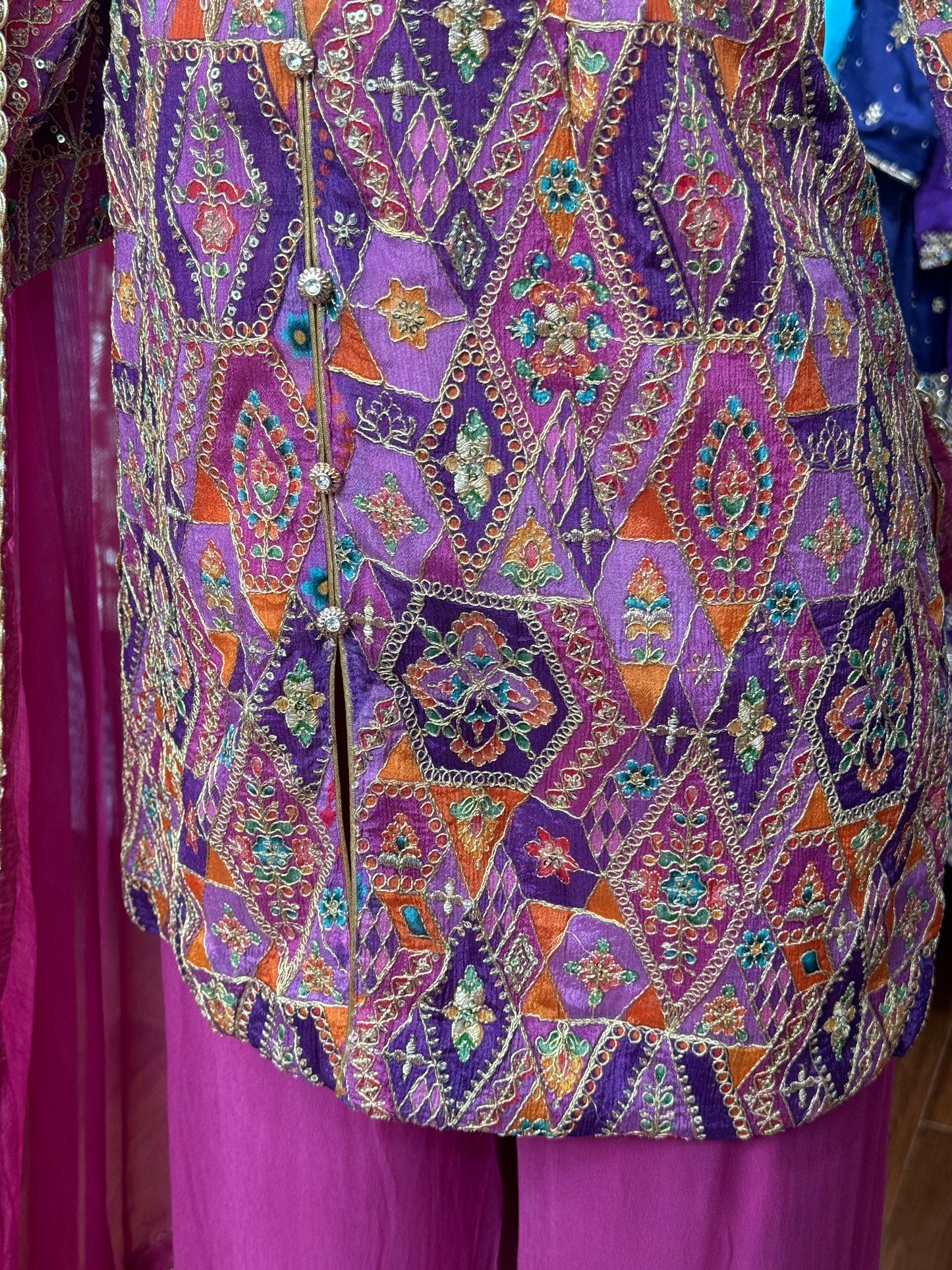 Jacket Style Purple Plazo Suit