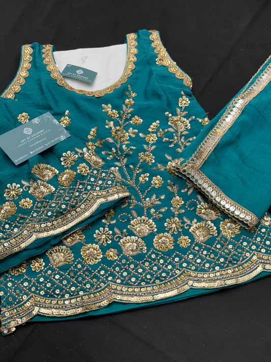 Jasmen Kids Gharara Suit V2- Teal
