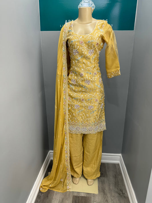 Embroidery Sharara Suit- Yellow