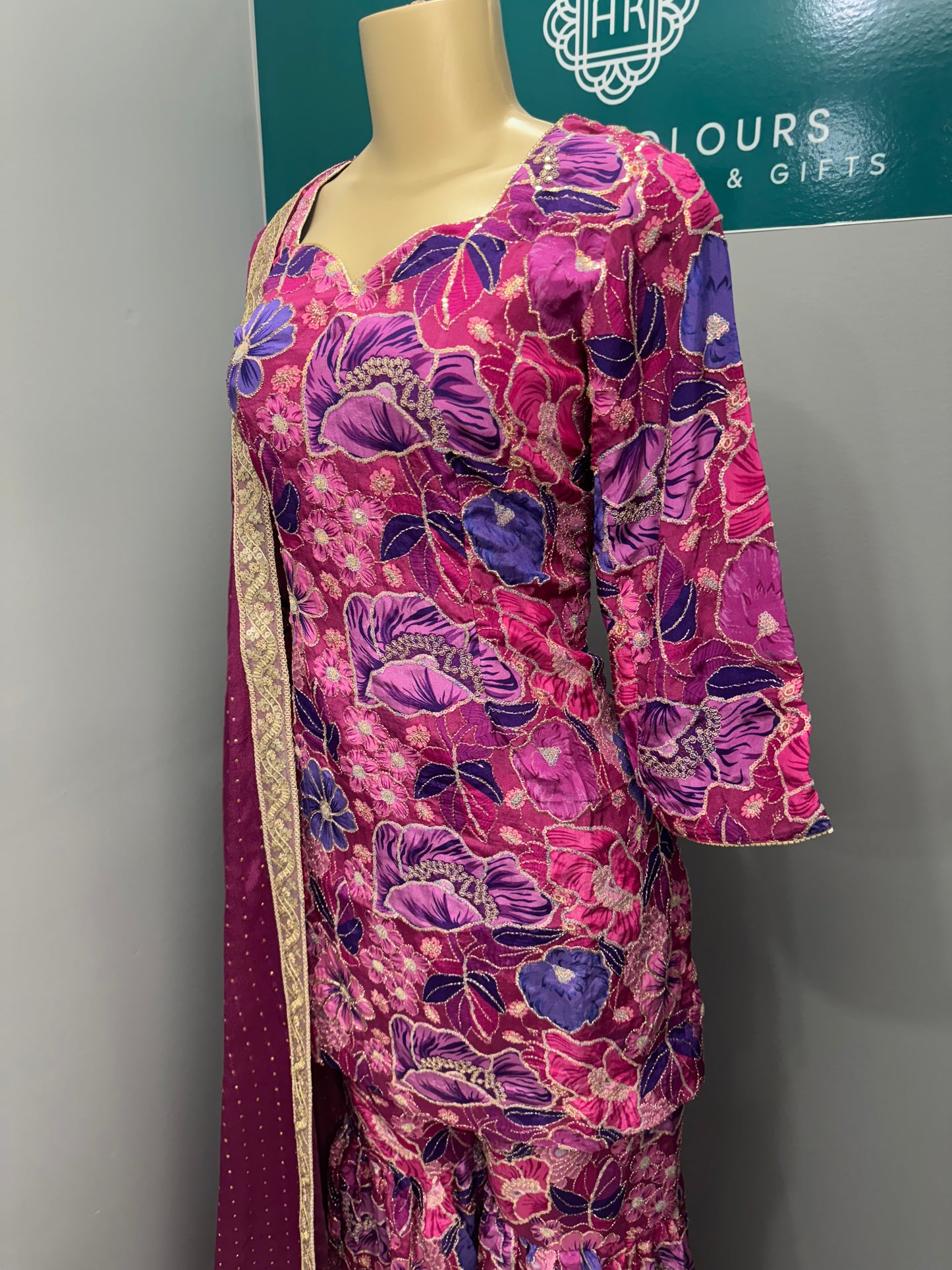 Purple Morni Phulgaz Gharara Suit