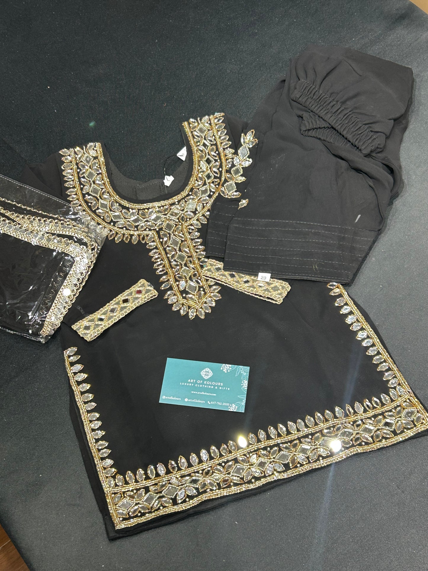Kids Black Mirror Work Salwar Suit (Size 20~34)