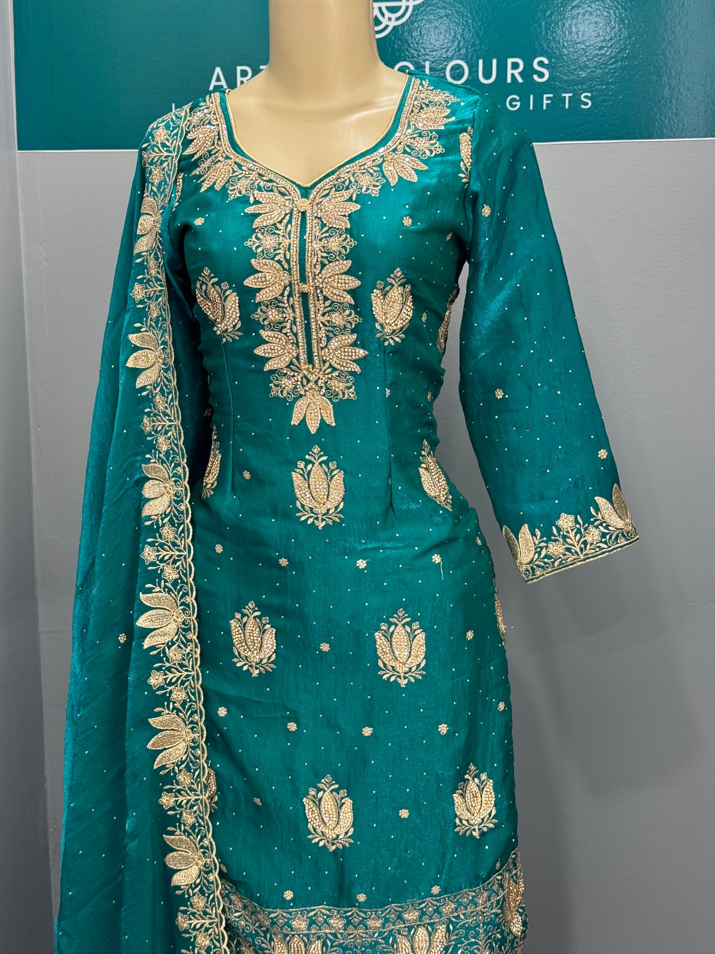 Fendi Gharara Suit- Teal