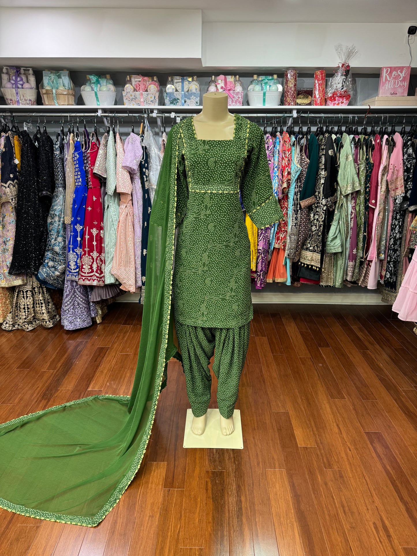 Bandhani Print Salwar Suit Green