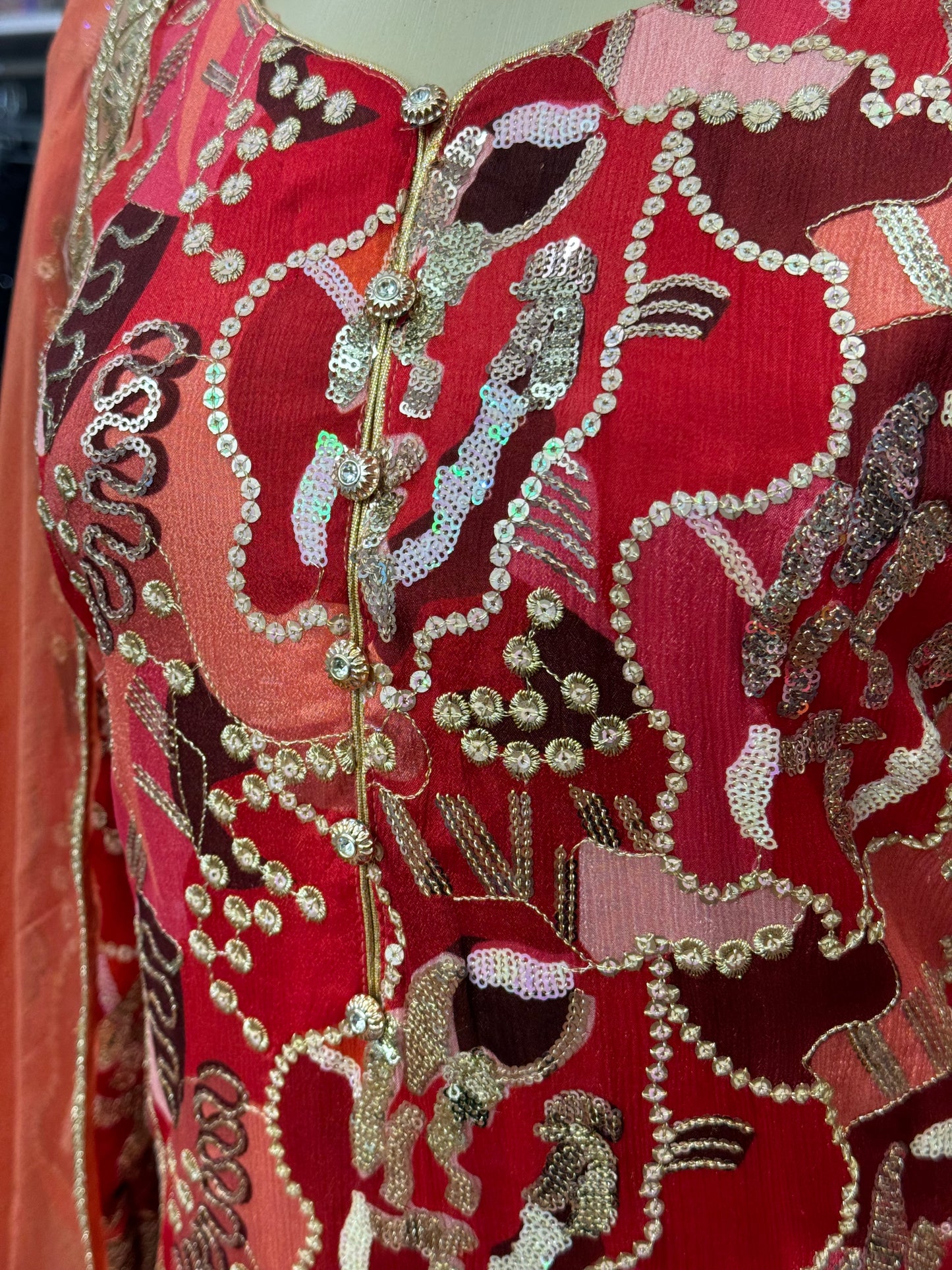 Sequence Work Multi Orange Gharara Suit